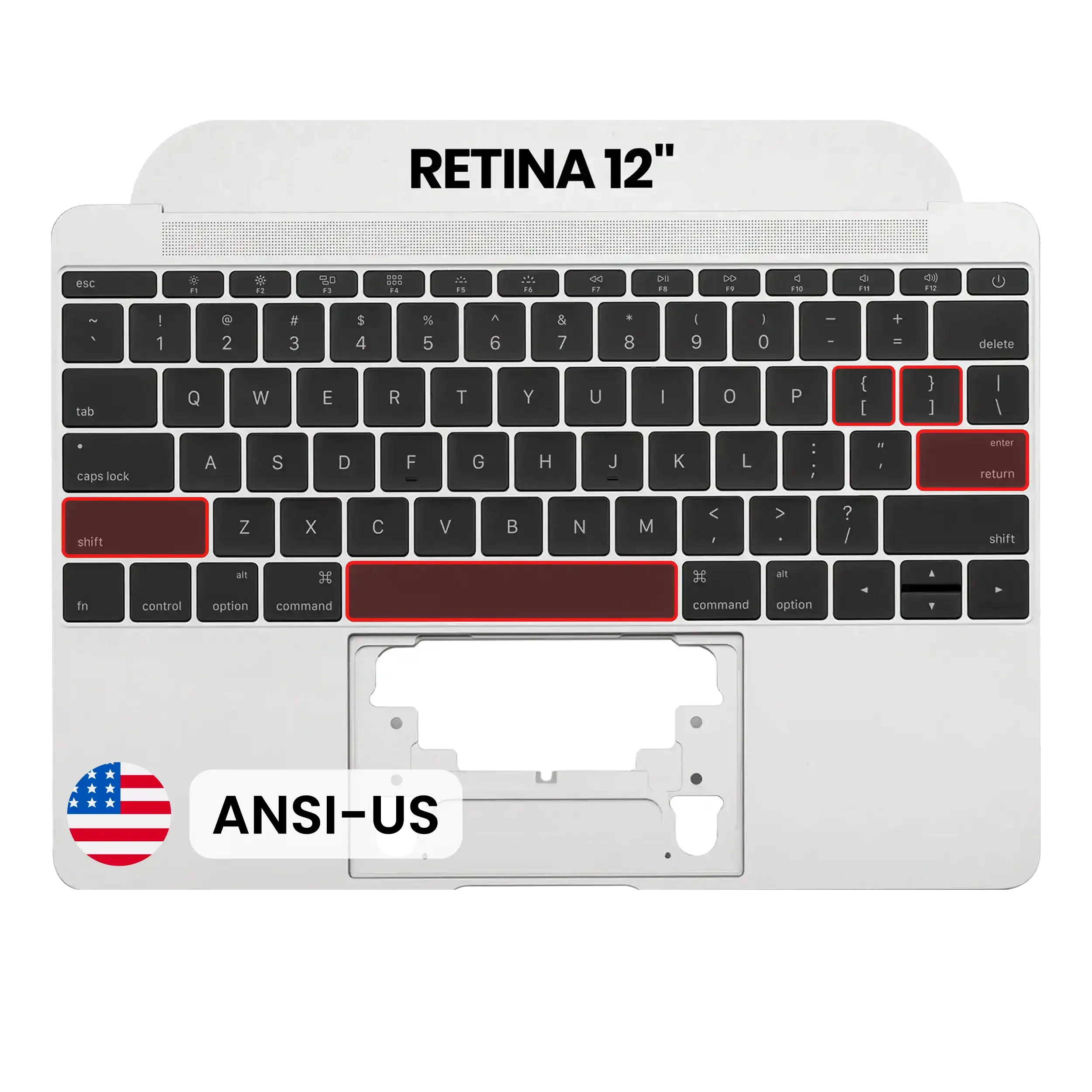 Top Case con tastiera (ANSI US) e Microfono per MacBook 12" A1534 (2016-2017) (Service Pack New) (Argento)