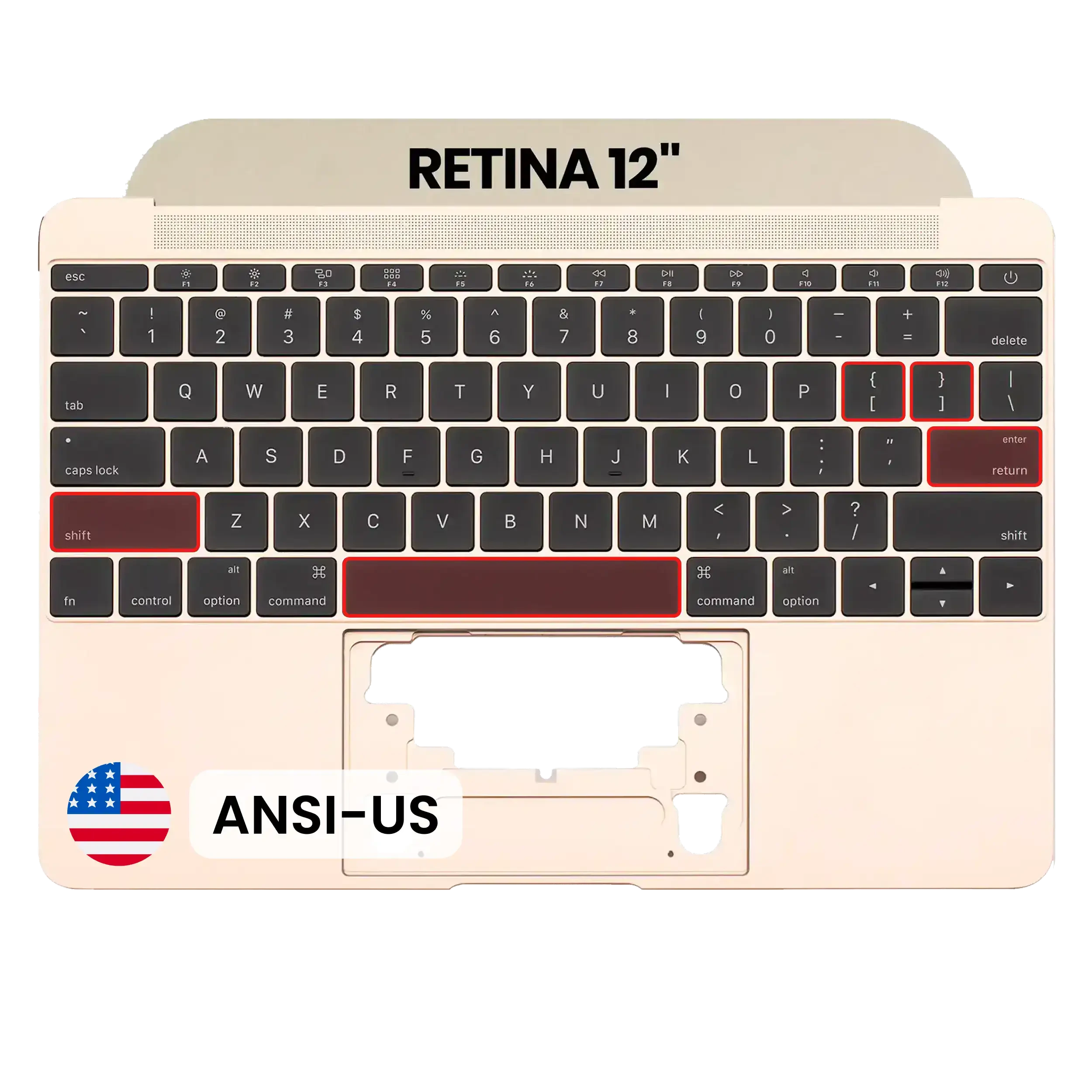 Top Case con tastiera (ANSI US) e Microfono per MacBook 12" A1534 (2016-2017) (Service Pack New) (Oro)