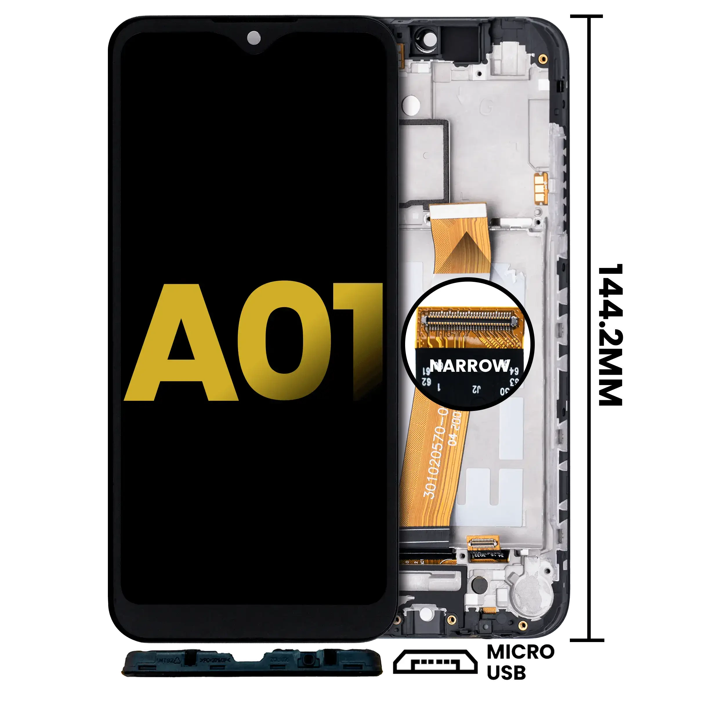 Display LCD completo con Frame per Samsung Galaxy A01 (Global Model) (Micro USB Frame) (Refurbished) (tutti i colori)
