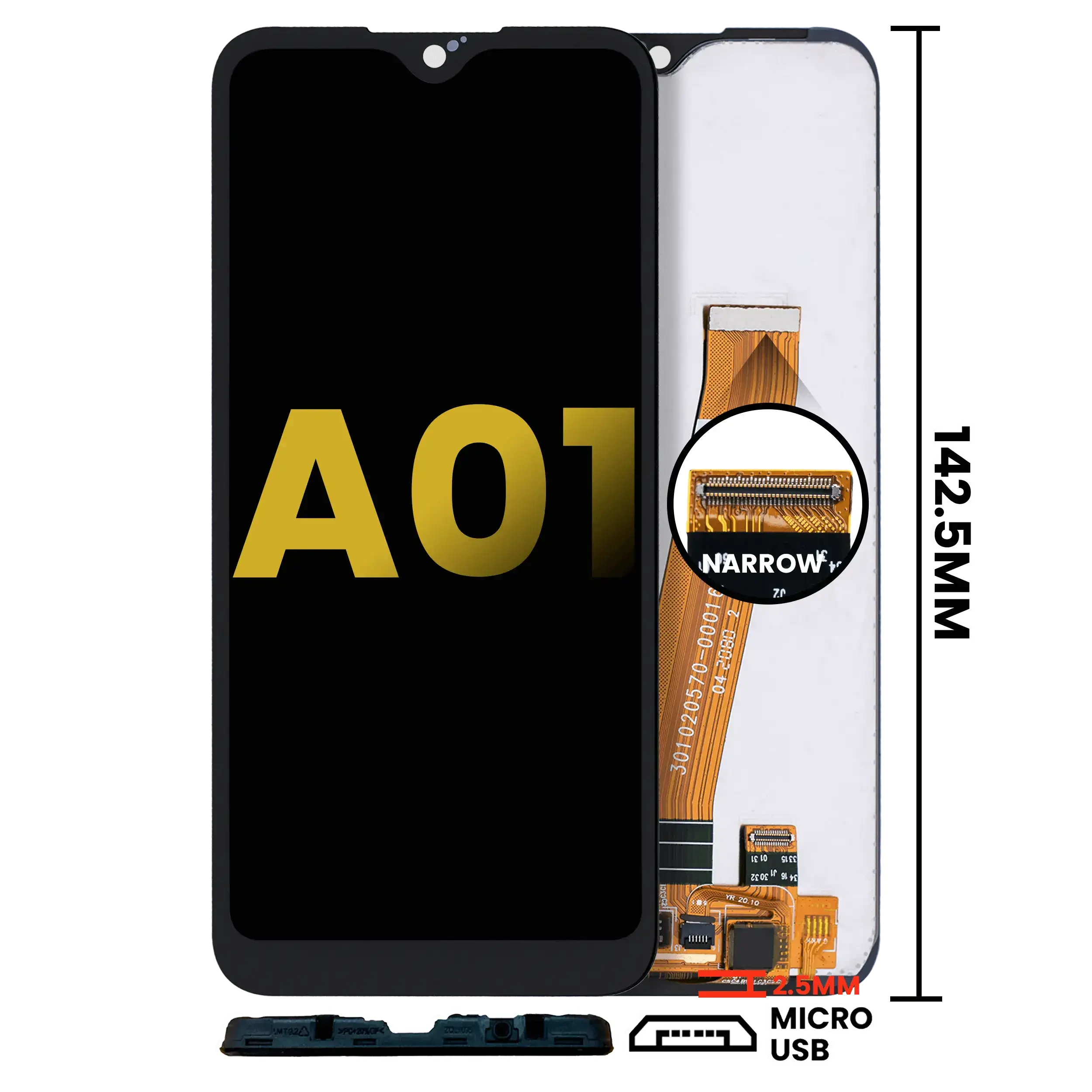 Display LCD completo senza Frame per Samsung Galaxy A01 (Global Model) (Micro USB Frame) (Refurbished) (tutti i colori)