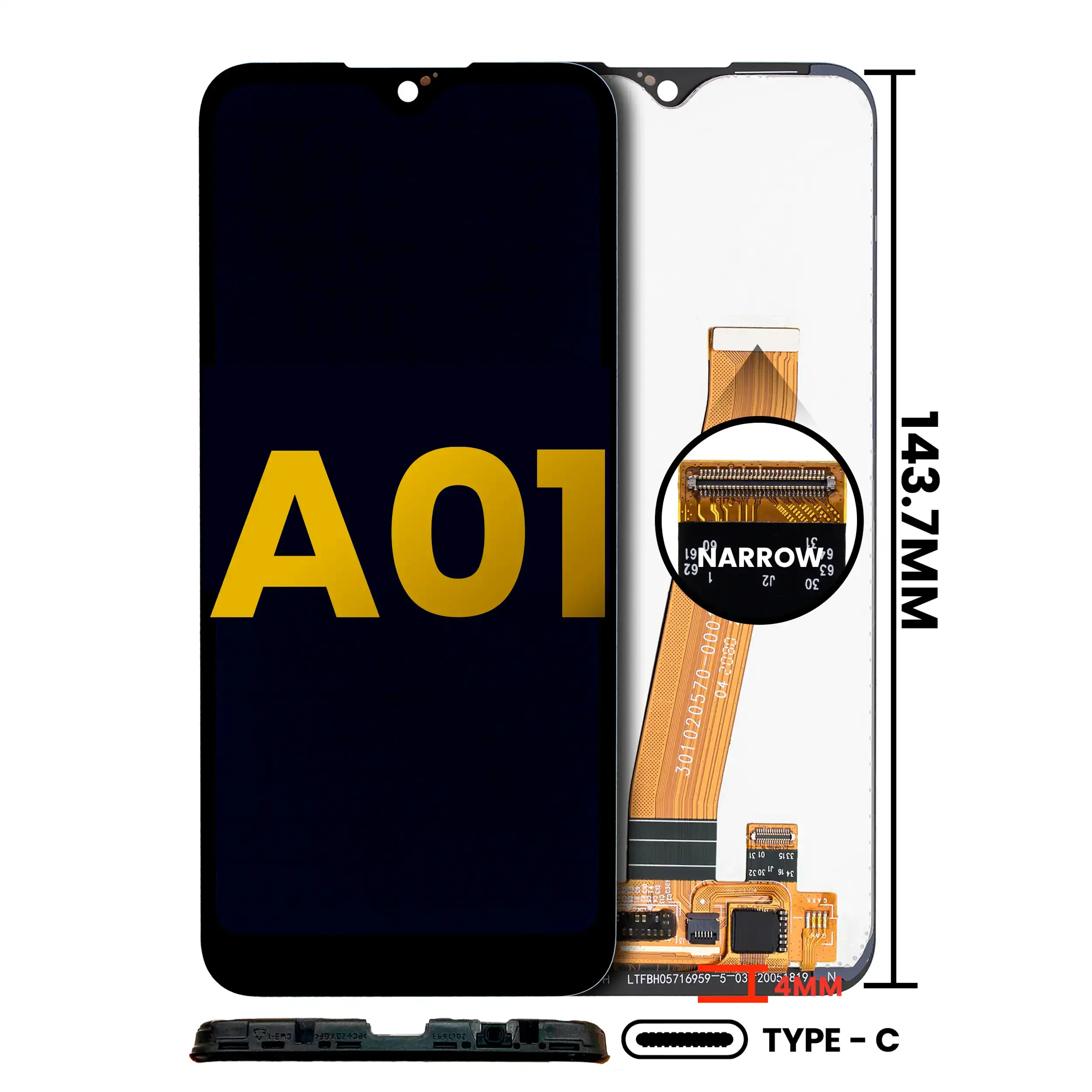 Display LCD completo senza Frame per Samsung Galaxy A01 (US Model) (TYPE-C Frame) (Refurbished) (tutti i colori)