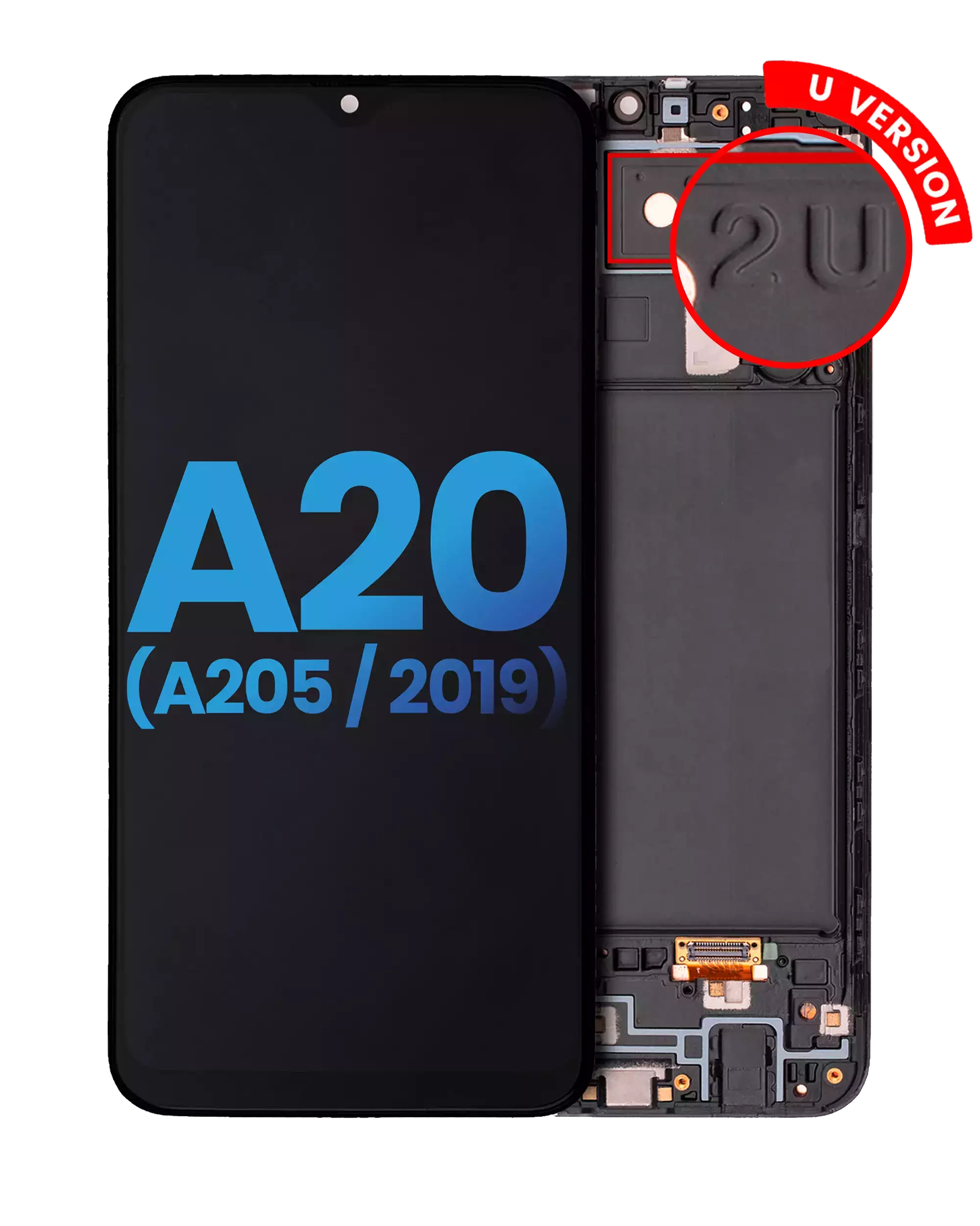 Display LCD completo con Frame per Samsung Galaxy A20 (A205 / 2019) (U Version) (tutti i colori)