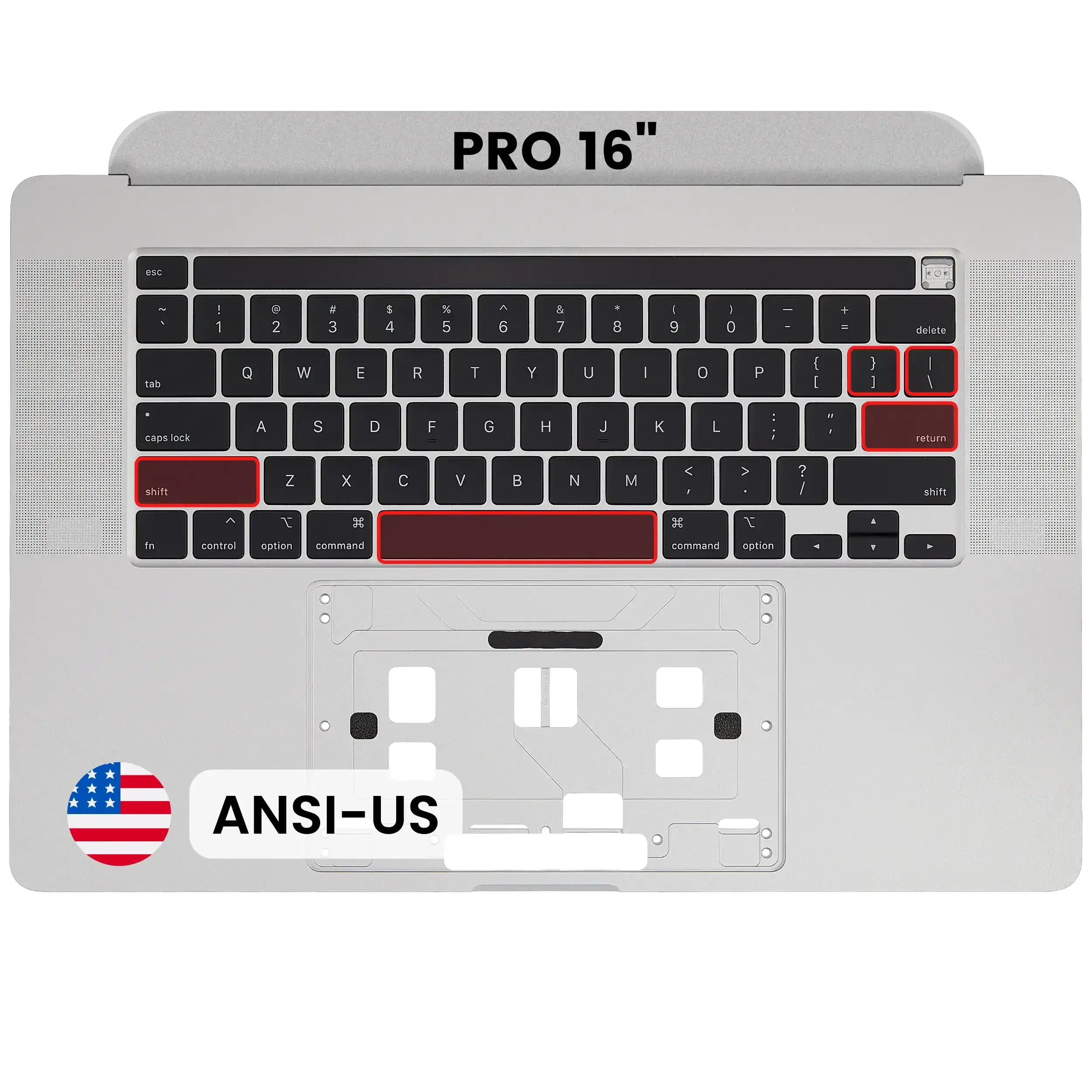 Top Case con tastiera (ANSI US) per MacBook Pro 16" A2141 (2019) (Service Pack New) (Argento)