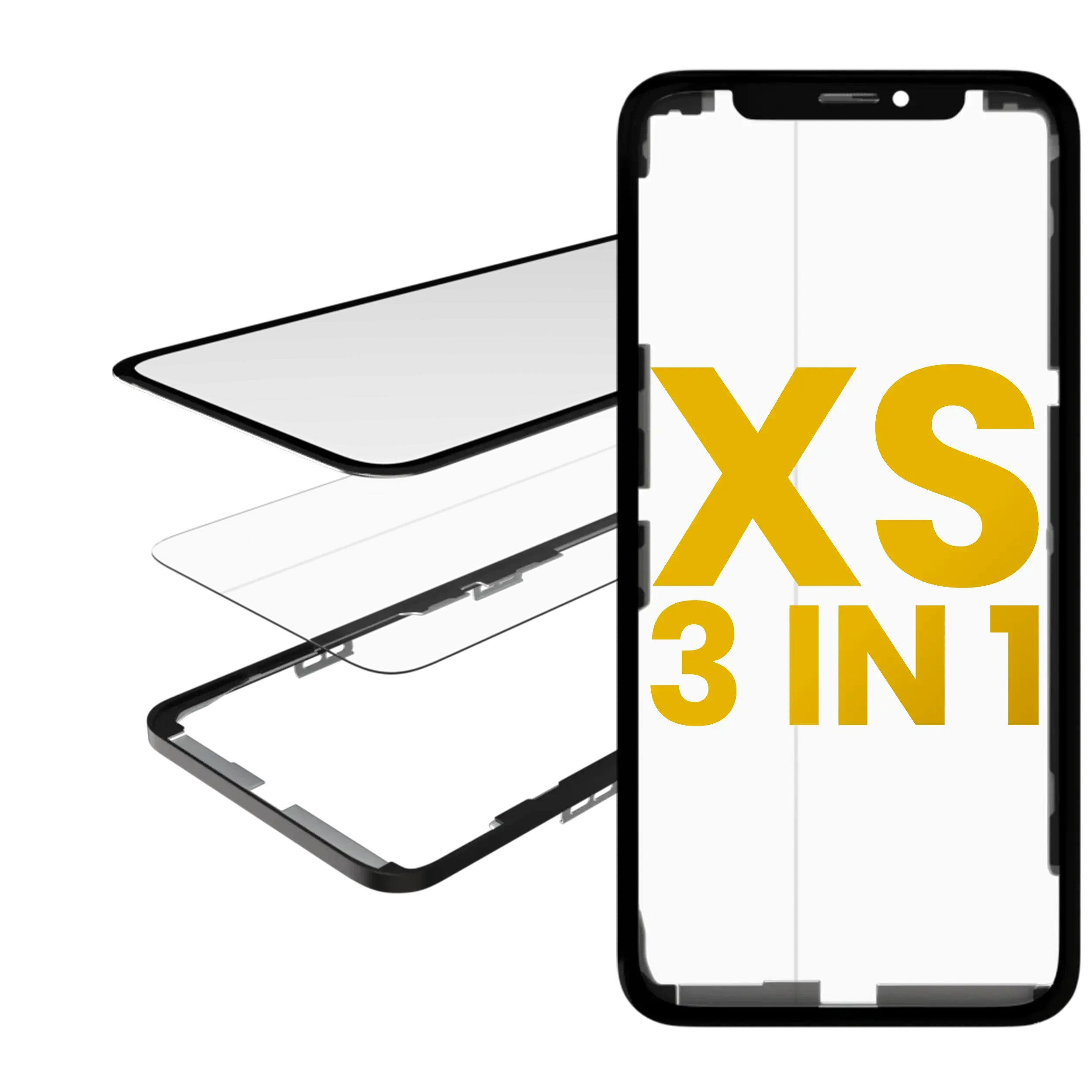 3 in 1 (Vetro con OCA preinstallato + Frame) per iPhone XS (OCA Master)