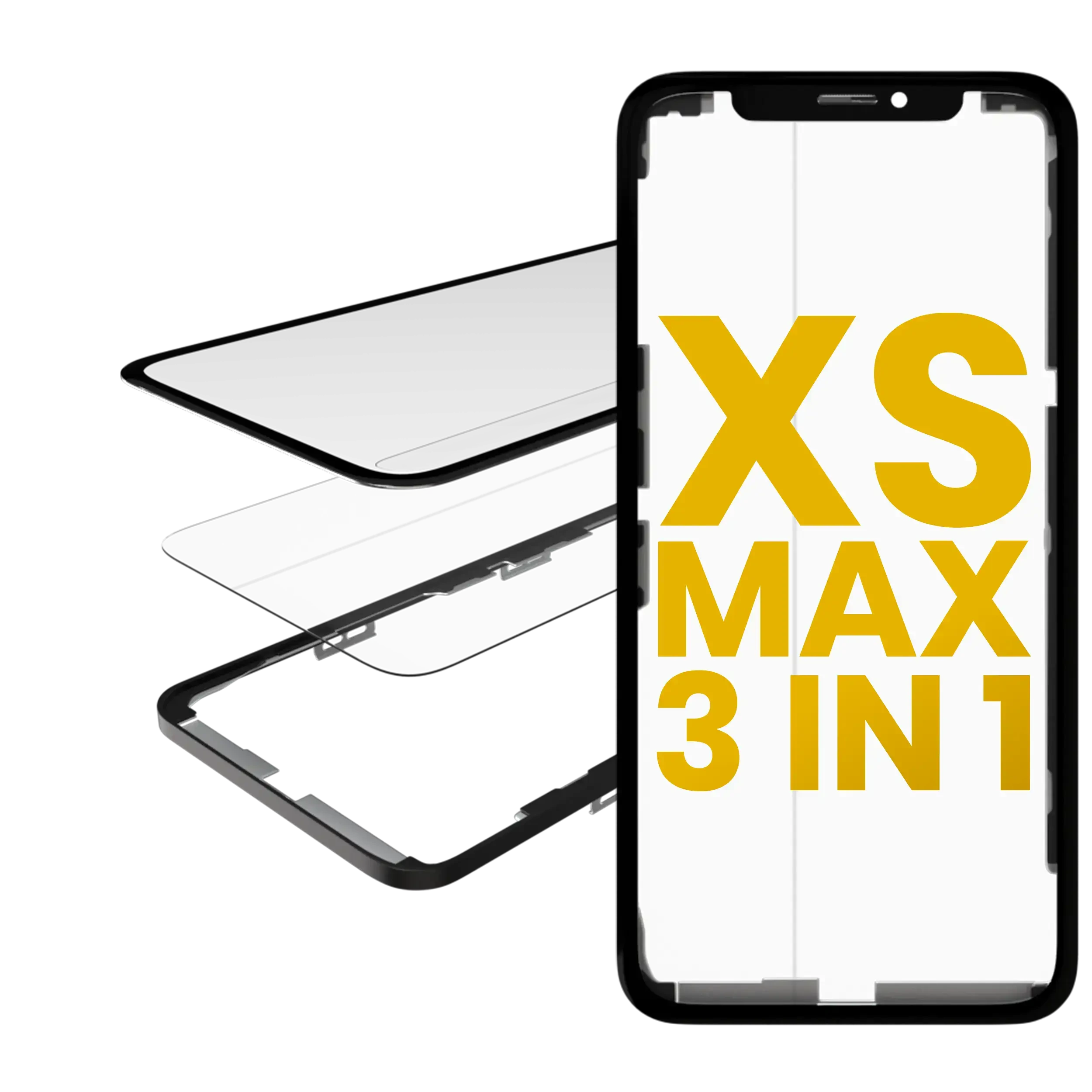 3 in 1 (Vetro con OCA preinstallato + Frame) per iPhone XS Max (OCA Master)