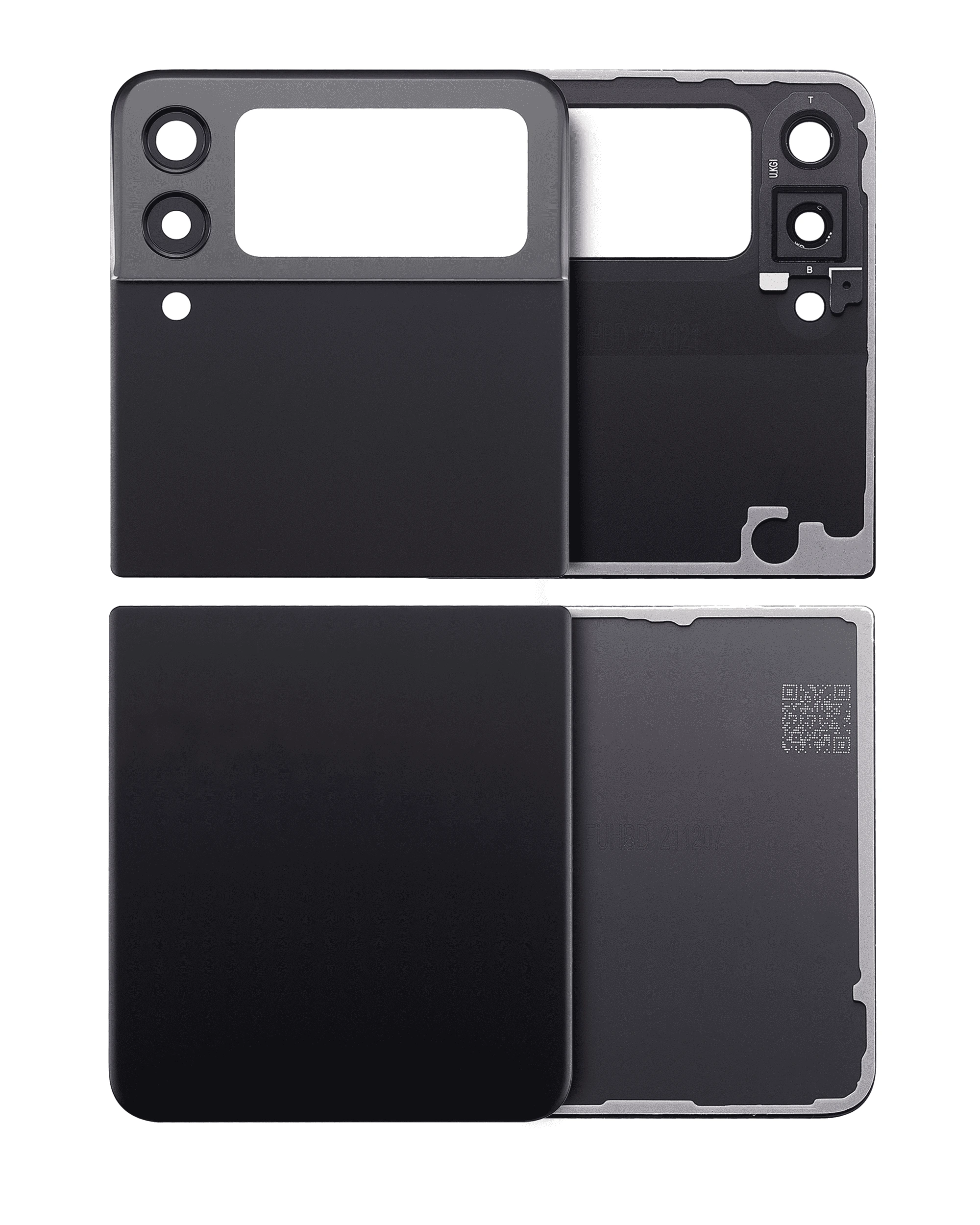 Top e Bottom vetro cover posteriore con Vetro fotocamera per Samsung Galaxy Z Flip 3 5G (Phantom Nero)