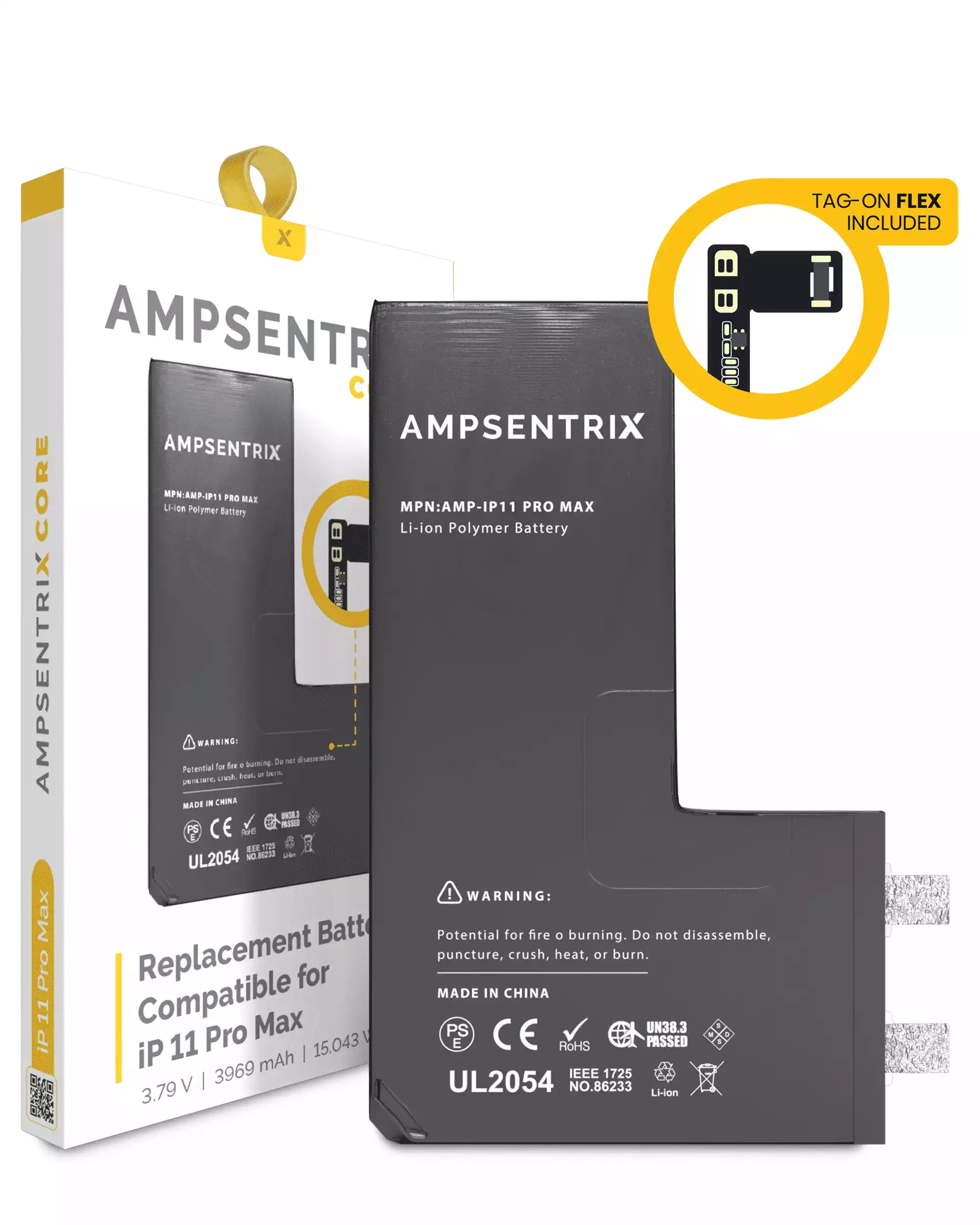 Batteria di ricambio Core con Universal Tag-On flat per iPhone 11 Pro Max (Spot Welding Required)