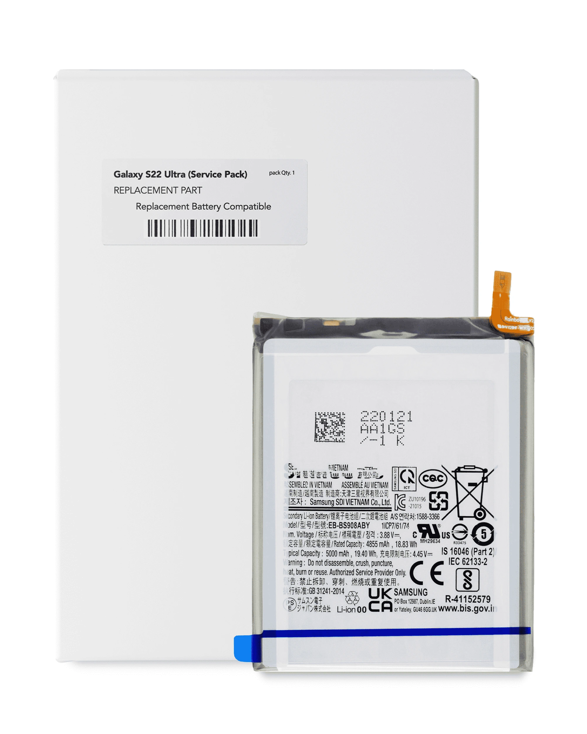 Batteria di ricambio per Samsung Galaxy S22 Ultra 5G (EB-BS908ABY) (Service Pack)