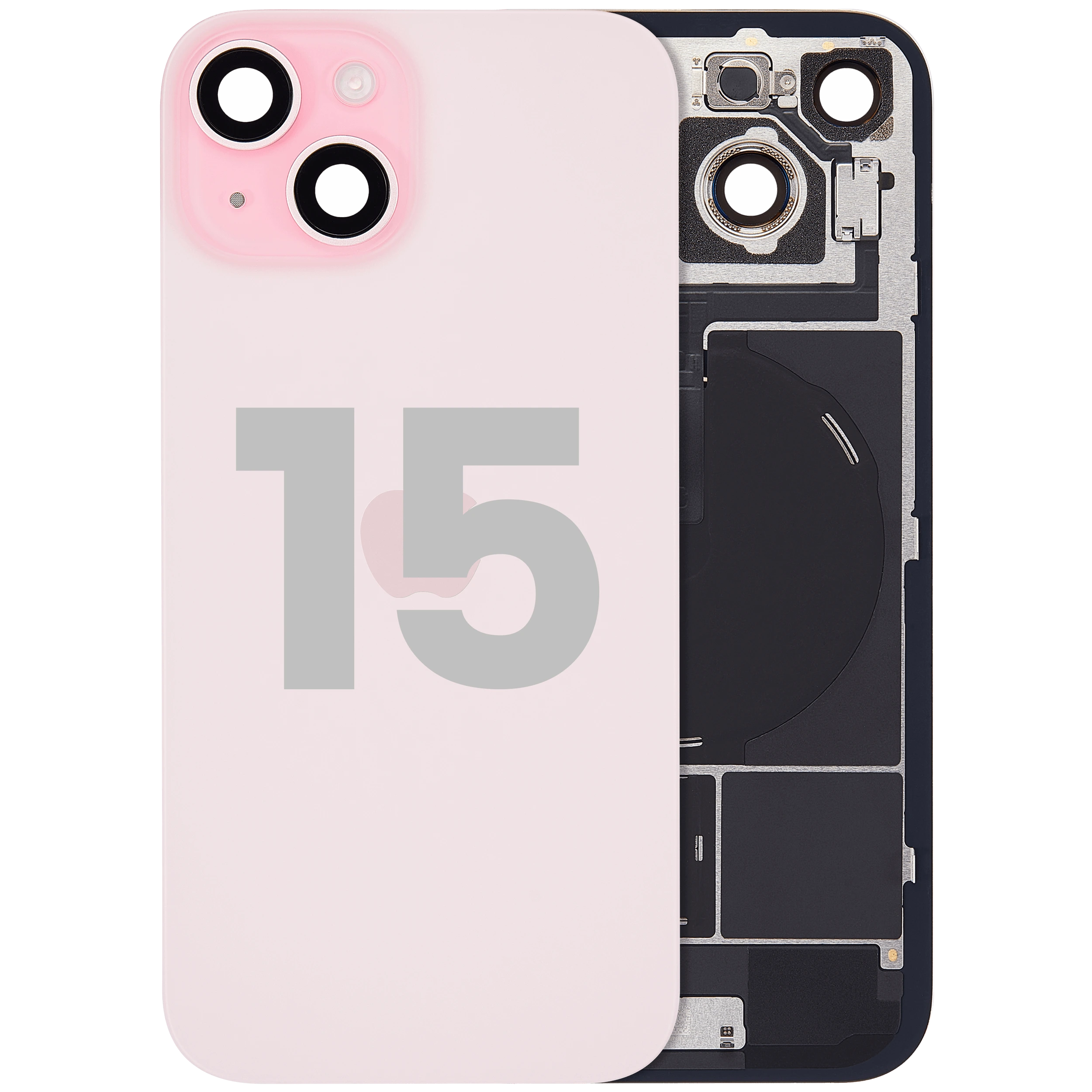 Vetro posteriore con magnete MagSafe, NFC e flat flash per iPhone 15 (Used Service Pack Pull: grado A) (Rosa)