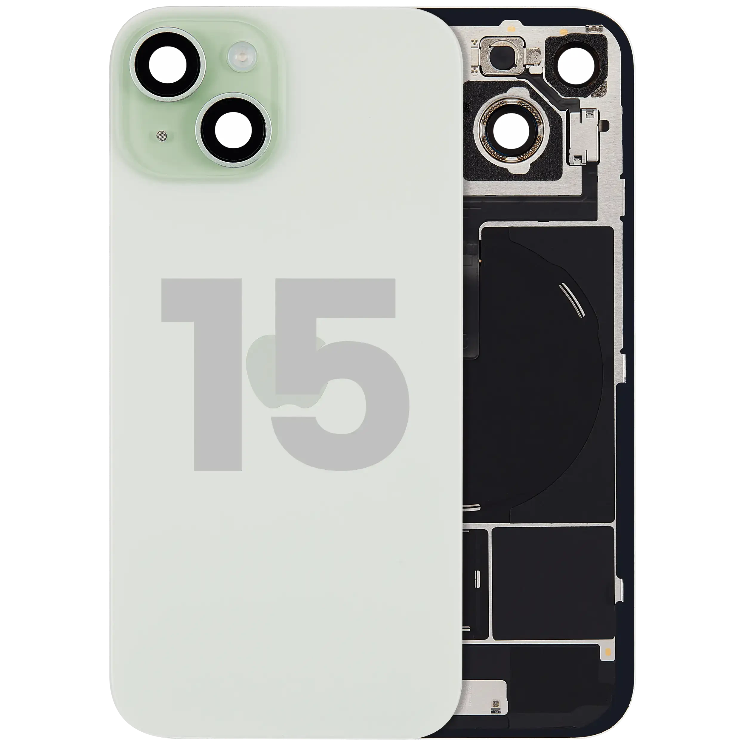 Vetro posteriore con magnete MagSafe, NFC e flat flash per iPhone 15 (Used Service Pack Pull: grado A) (Verde)