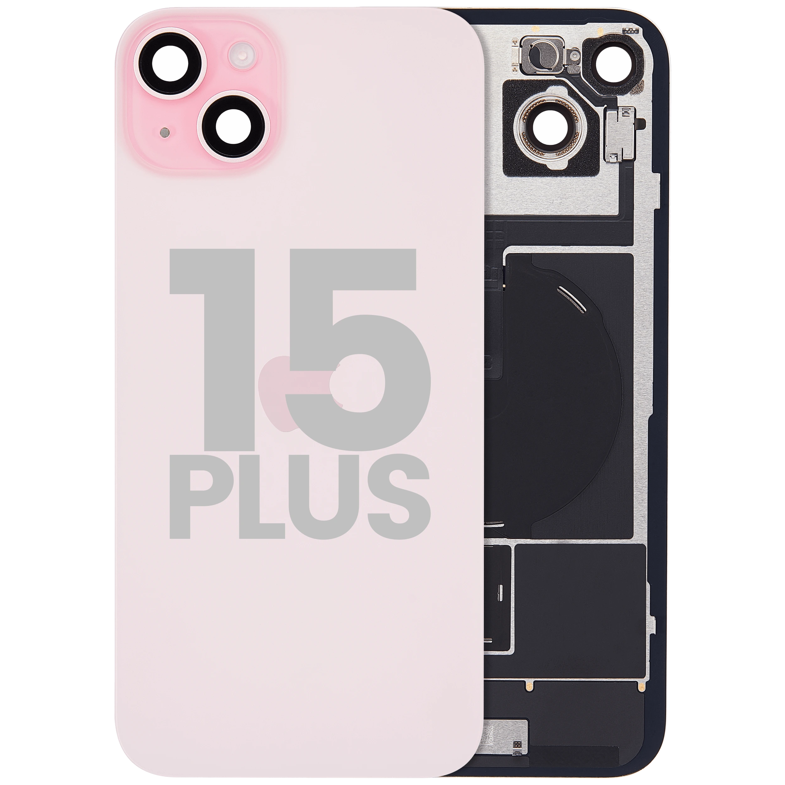 Vetro posteriore con magnete MagSafe, NFC e flat flash per iPhone 15 Plus (Used Service Pack Pull: grado A) (Rosa)