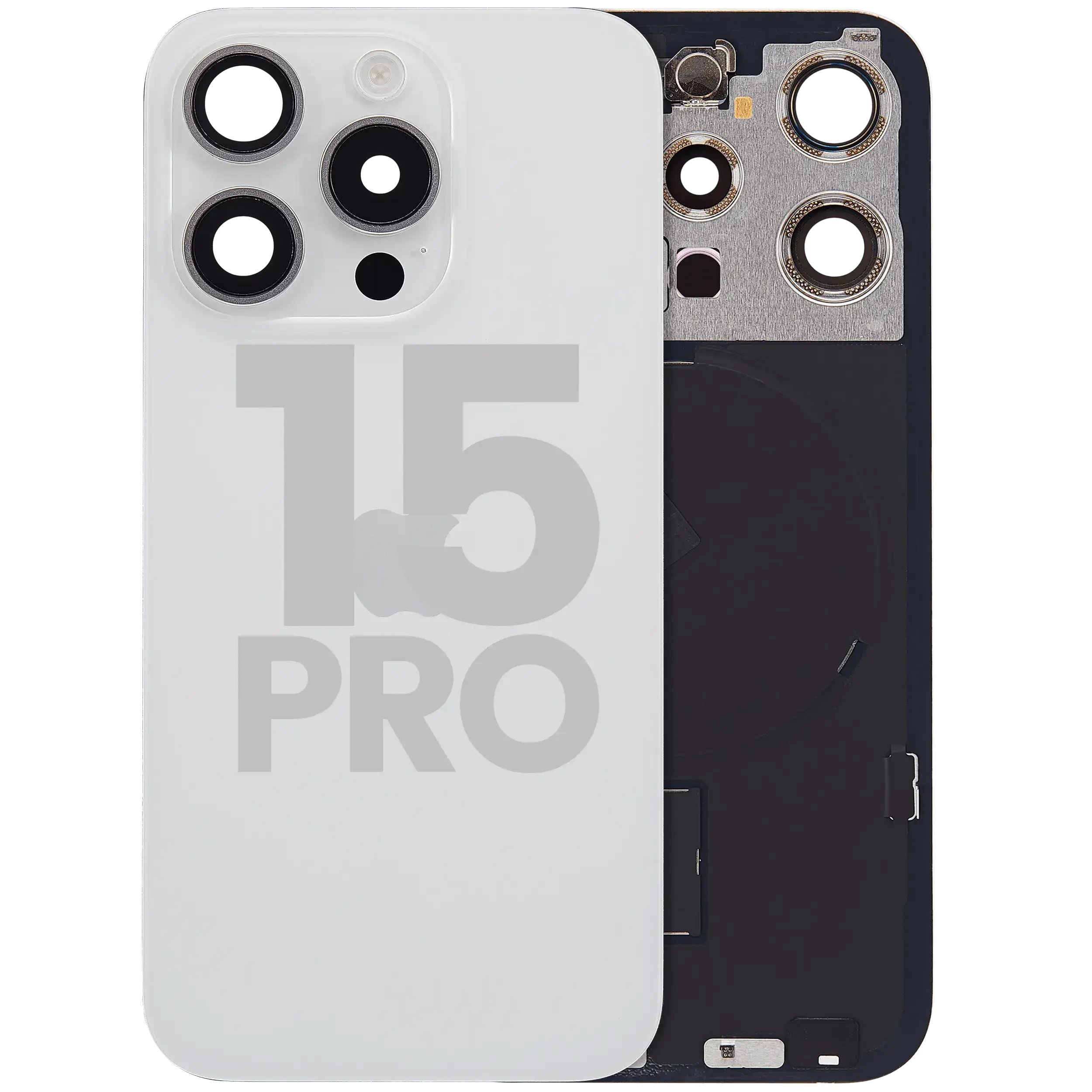 Vetro posteriore con magnete MagSafe, NFC e flat flash per iPhone 15 Pro (Used Service Pack Pull: grado A) (Titanio bianco)