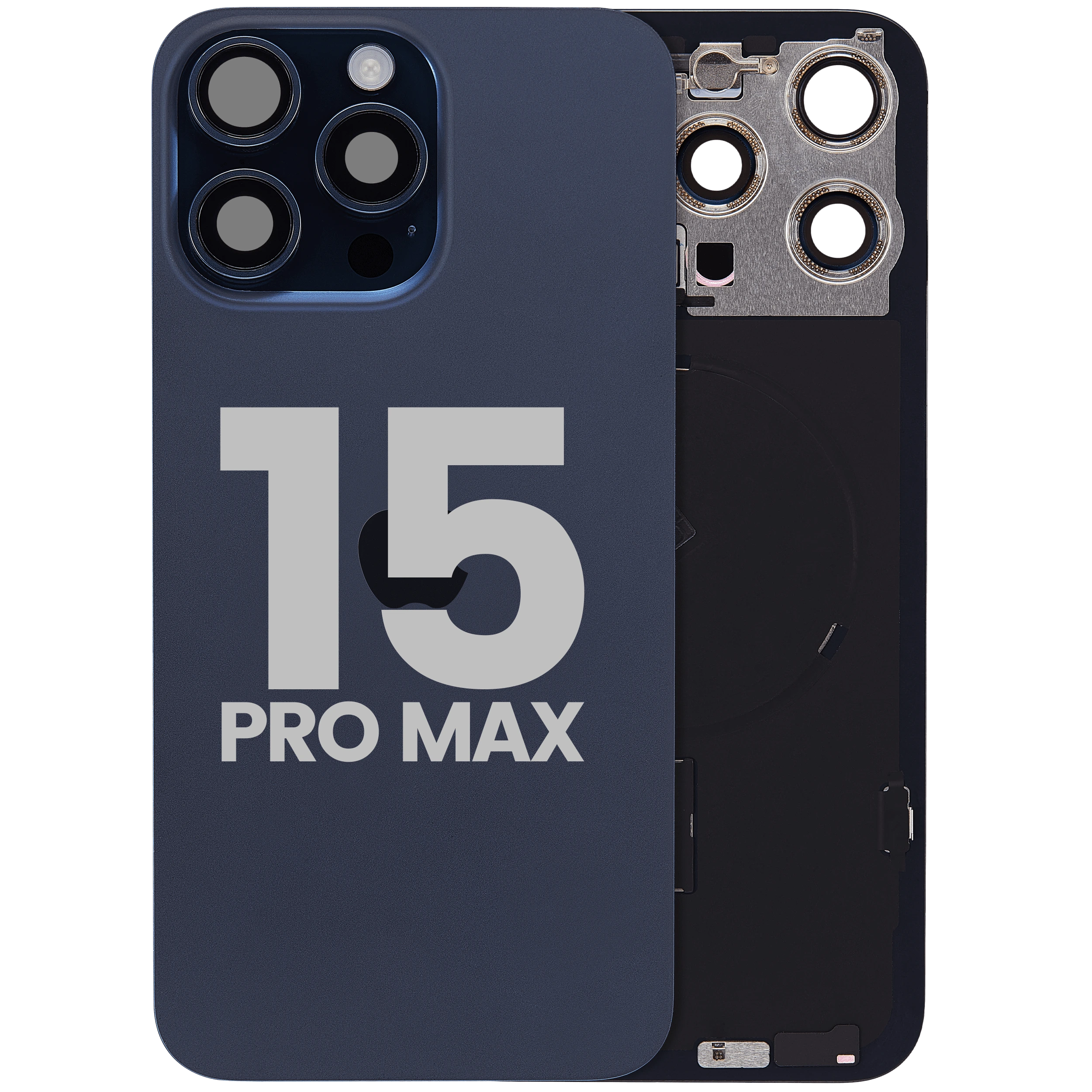 Vetro posteriore con magnete MagSafe, NFC e flat flash per iPhone 15 Pro Max (Used Service Pack Pull: grado A) (Titanio blu)