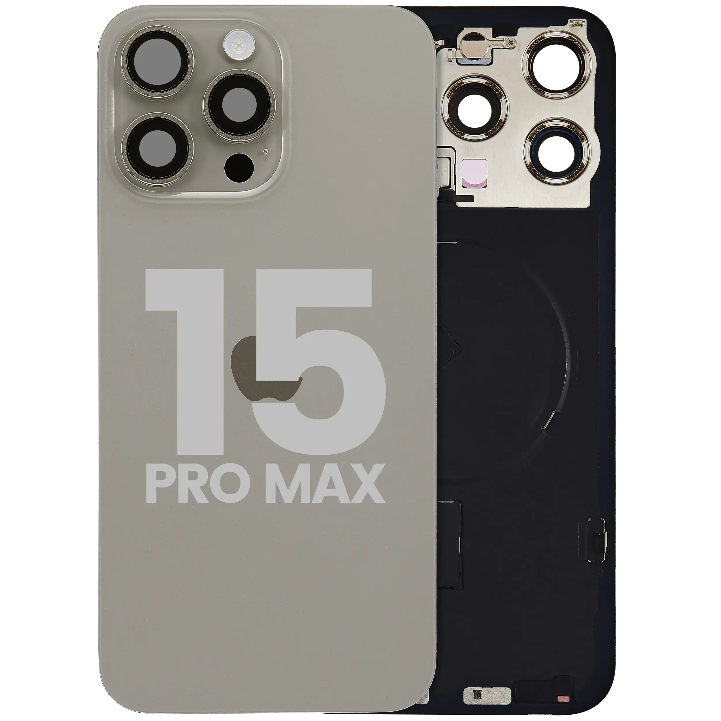 Vetro posteriore con magnete MagSafe, NFC e flat flash per iPhone 15 Pro Max (Used Service Pack Pull: grado A) (Titanio naturale)