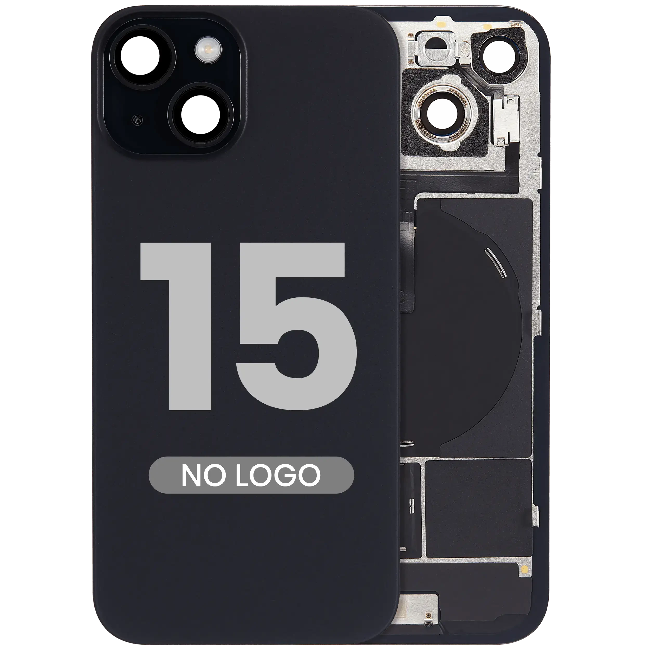 Vetro posteriore con magnete MagSafe, NFC e flat flash per iPhone 15 (Aftermarket) (Nero) (No Logo)