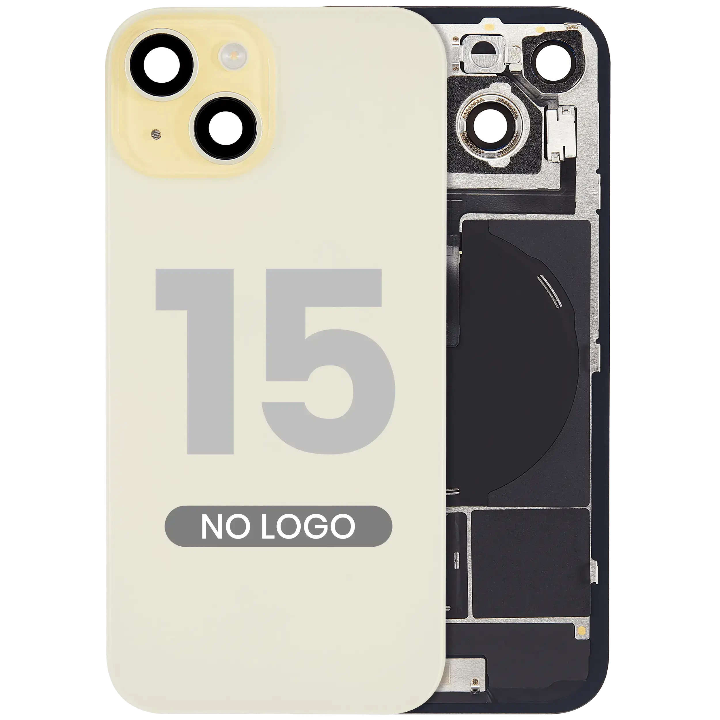Vetro posteriore con magnete MagSafe, NFC e flat flash per iPhone 15 (Aftermarket) (Giallo) (No Logo)