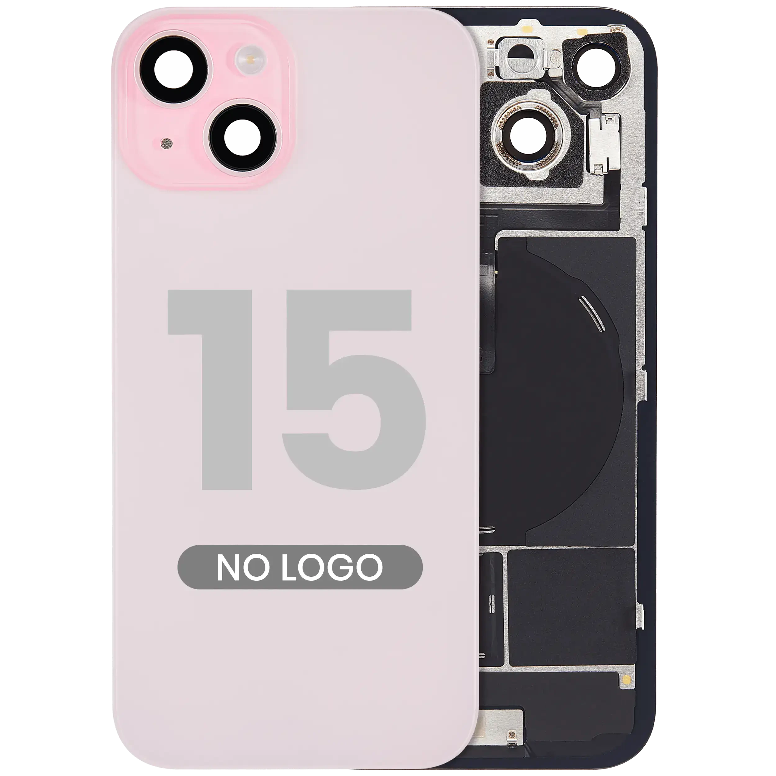 Vetro posteriore con magnete MagSafe, NFC e flat flash per iPhone 15 (Aftermarket) (Rosa) (No Logo)