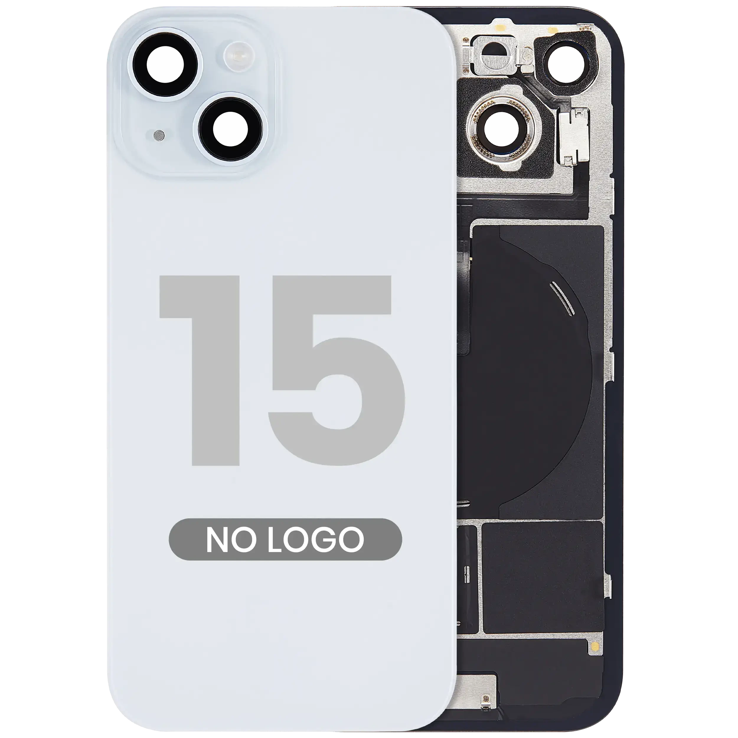 Vetro posteriore con magnete MagSafe, NFC e flat flash per iPhone 15 (Aftermarket) (Blu) (No Logo)