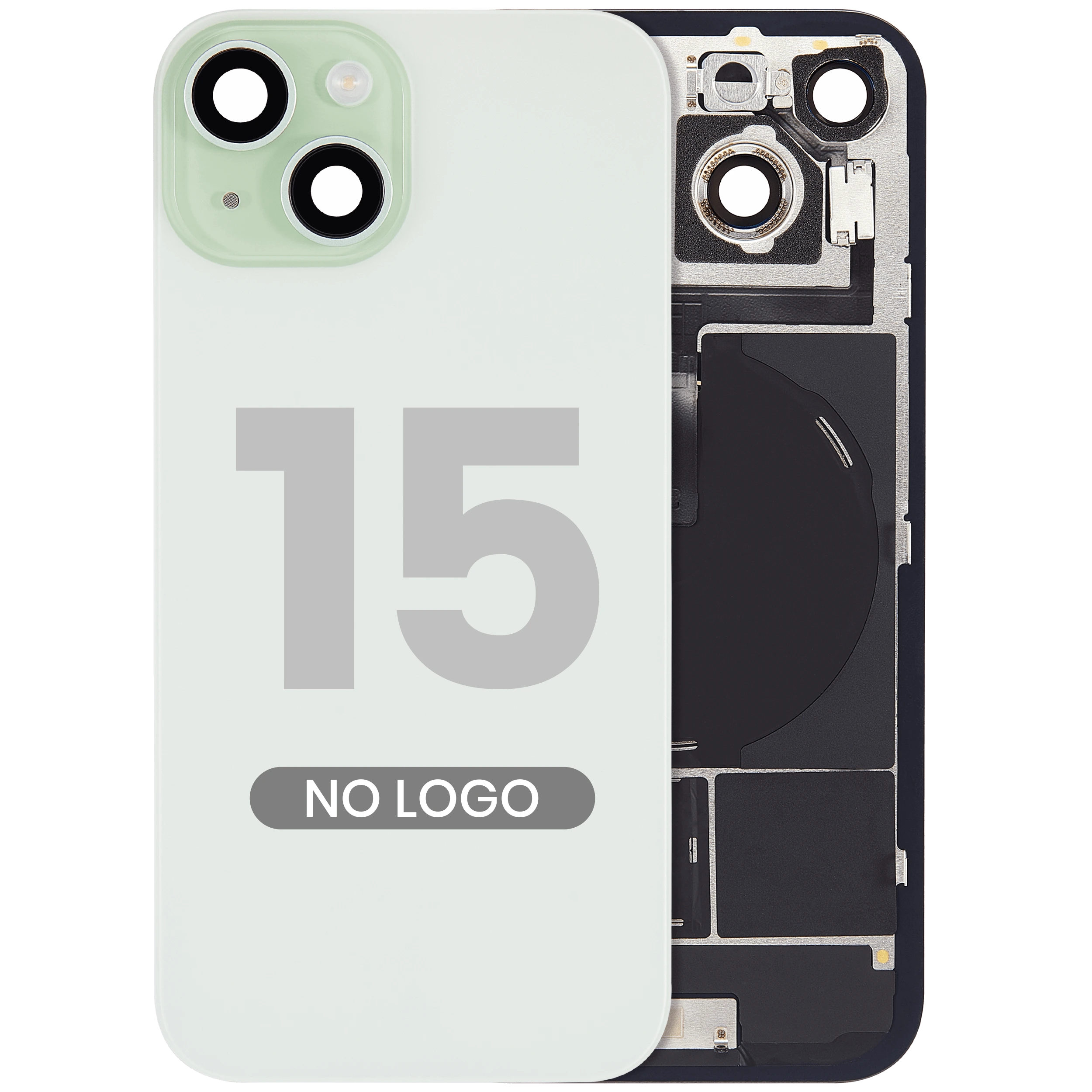 Vetro posteriore con magnete MagSafe, NFC e flat flash per iPhone 15 (Aftermarket) (Verde) (No Logo)