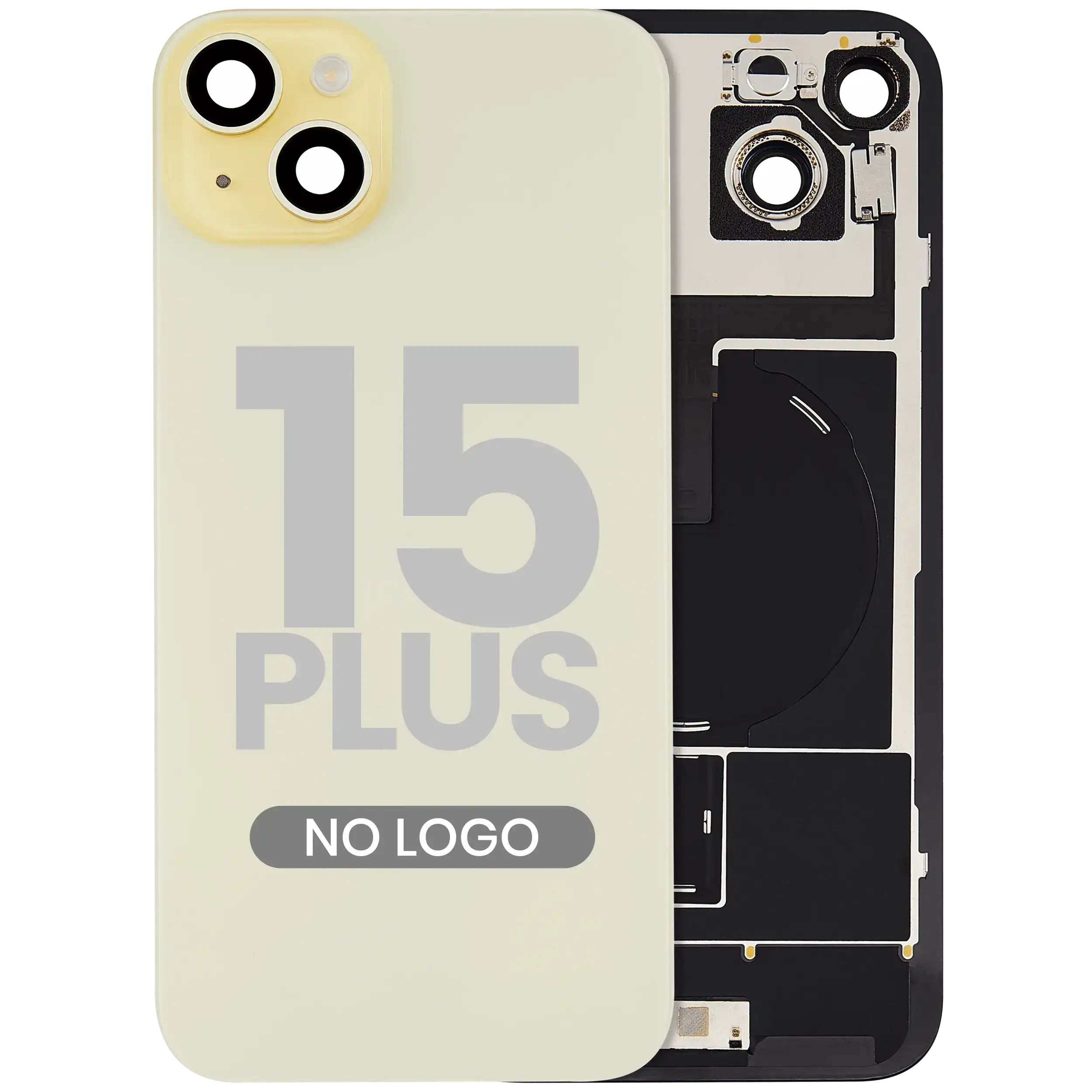 Vetro posteriore con magnete MagSafe, NFC e flat flash per iPhone 15 Plus (Aftermarket) (Giallo) (No Logo)