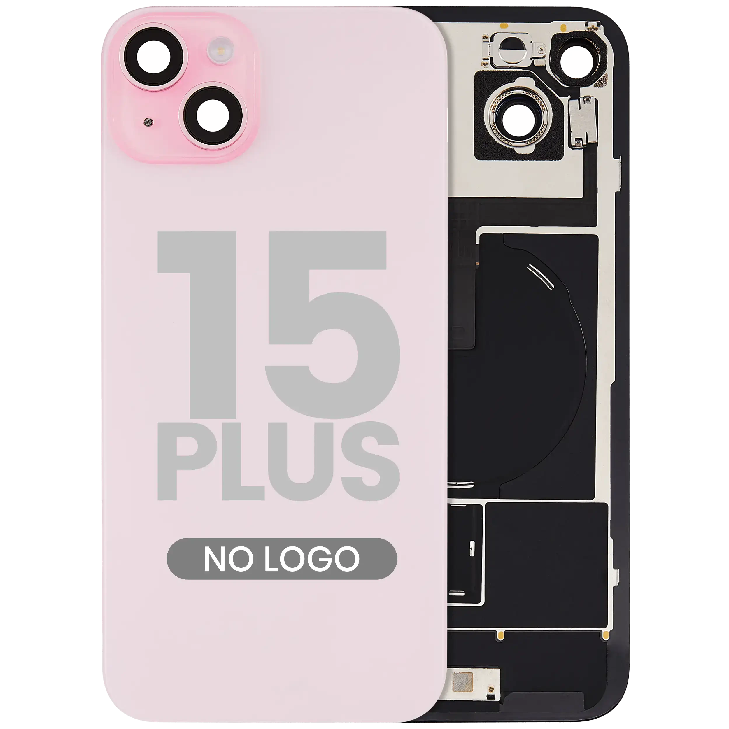 Vetro posteriore con magnete MagSafe, NFC e flat flash per iPhone 15 Plus (Aftermarket) (Rosa) (No Logo)