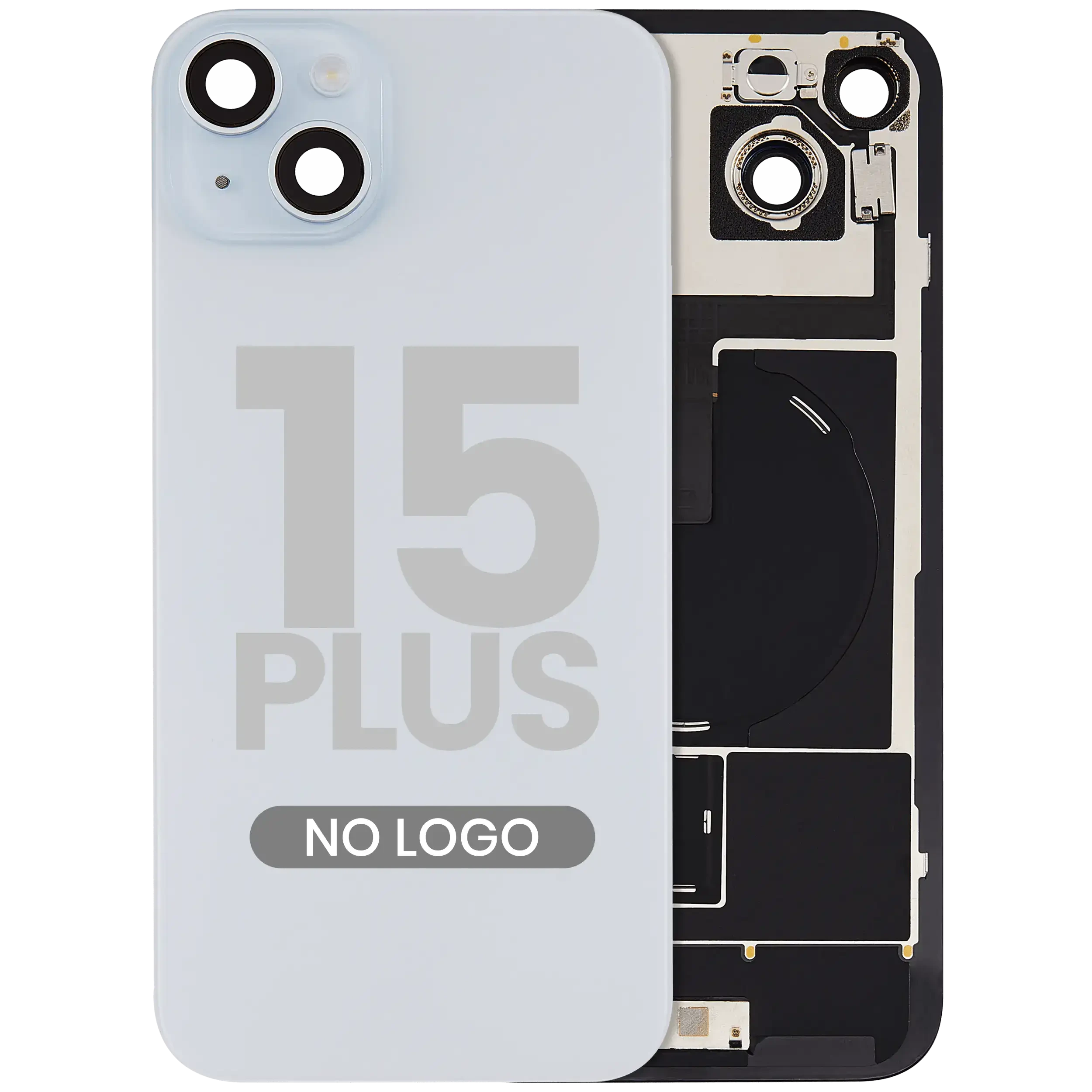 Vetro posteriore con magnete MagSafe, NFC e flat flash per iPhone 15 Plus (Aftermarket) (Blu) (No Logo)