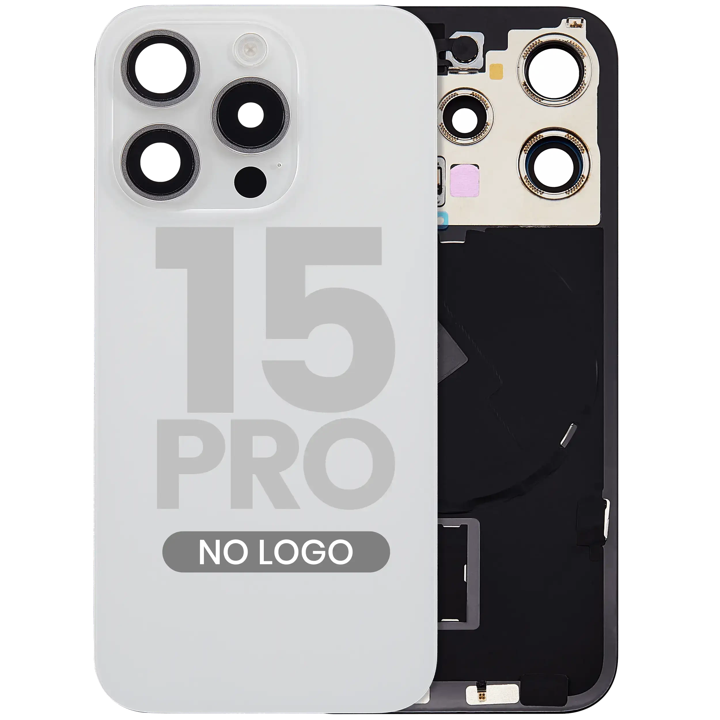 Vetro posteriore con magnete MagSafe, NFC e flat flash per iPhone 15 Pro (Aftermarket) (Titanio bianco) (No Logo)