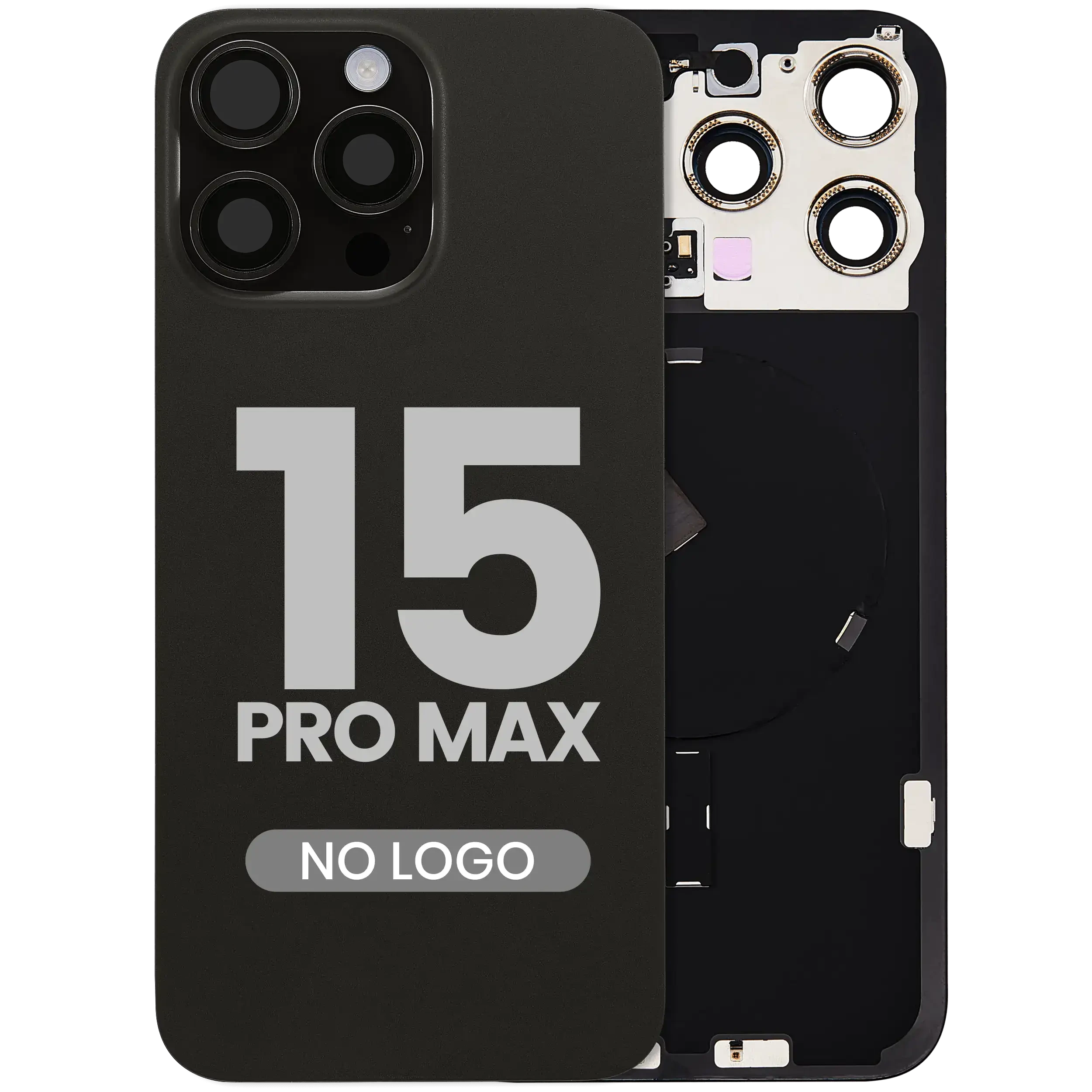 Vetro posteriore con magnete MagSafe, NFC e flat flash per iPhone 15 Pro Max (Aftermarket) (Titanio nero) (No Logo)