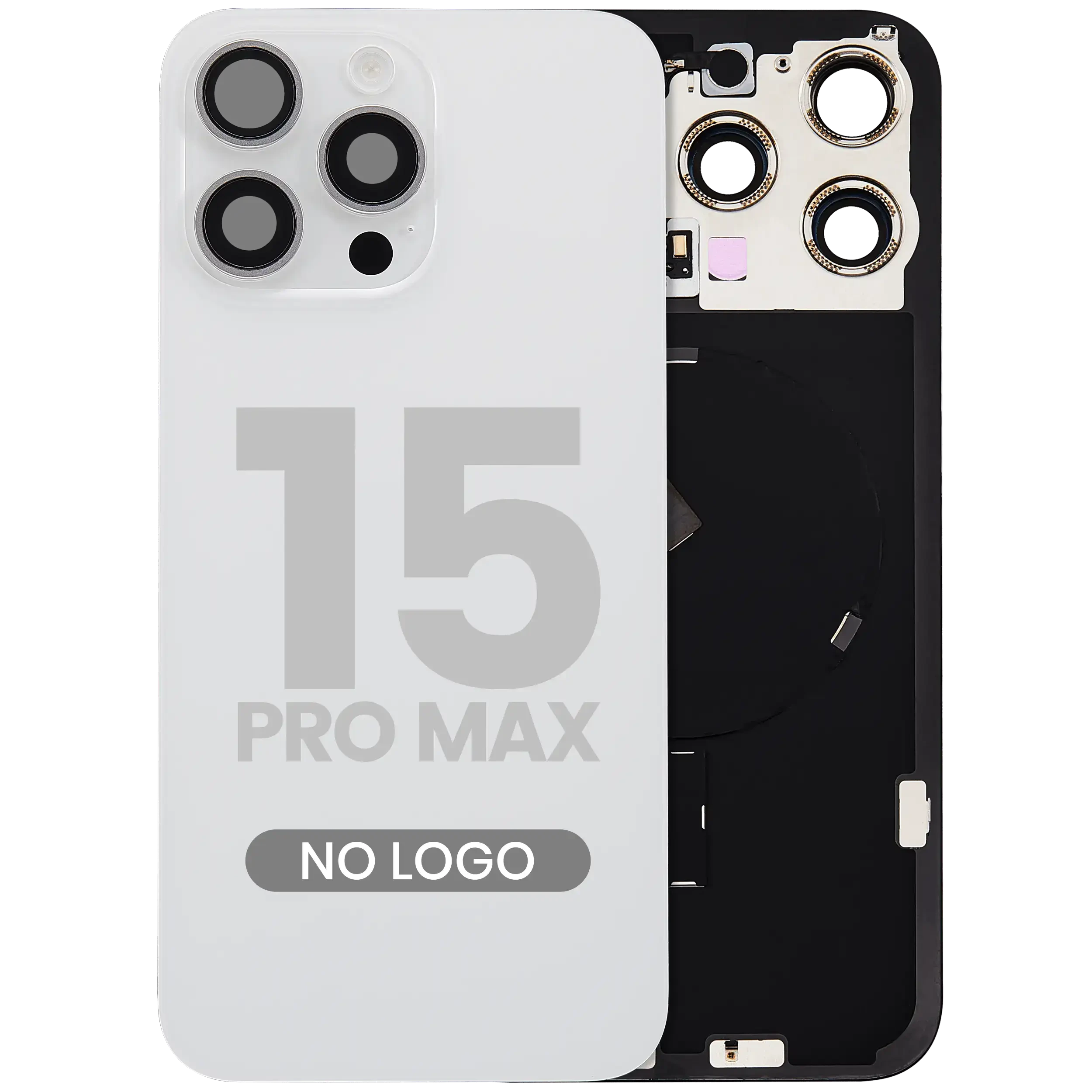 Vetro posteriore con magnete MagSafe, NFC e flat flash per iPhone 15 Pro Max (Aftermarket) (Titanio bianco) (No Logo)