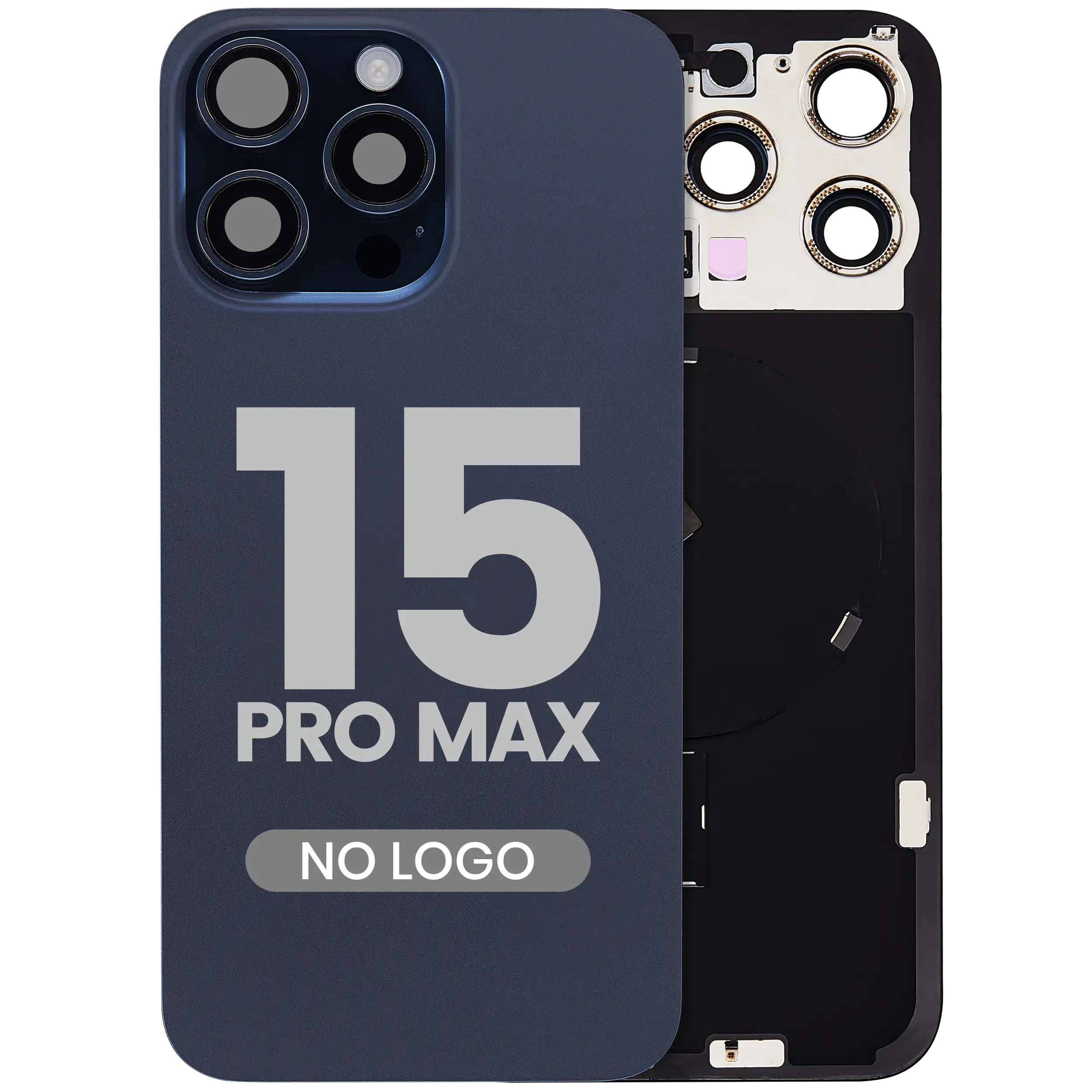 Vetro posteriore con magnete MagSafe, NFC e flat flash per iPhone 15 Pro Max (Aftermarket) (Titanio blu) (No Logo)