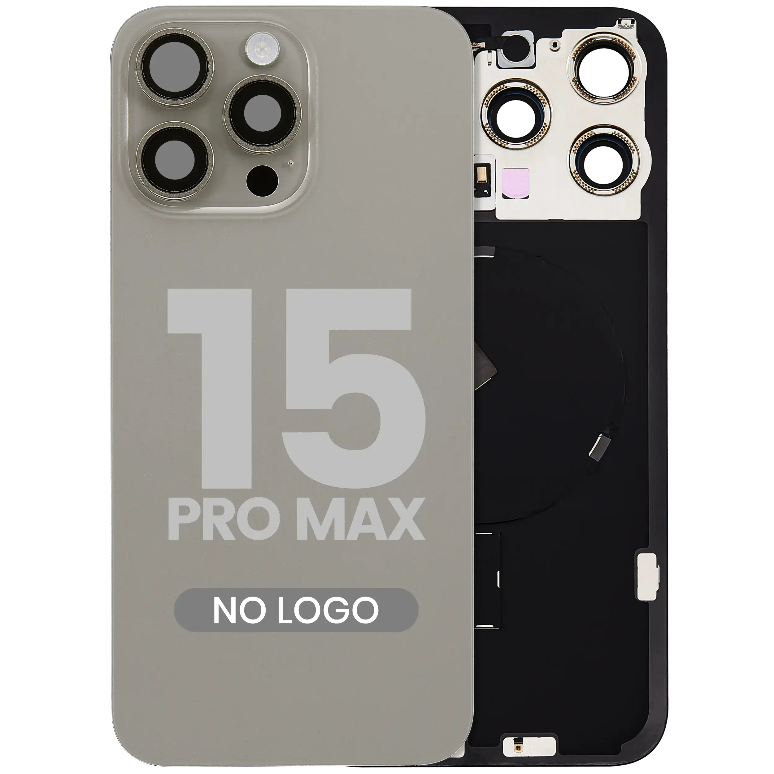 Vetro posteriore con magnete MagSafe, NFC e flat flash per iPhone 15 Pro Max (Aftermarket) (Titanio naturale) (No Logo)