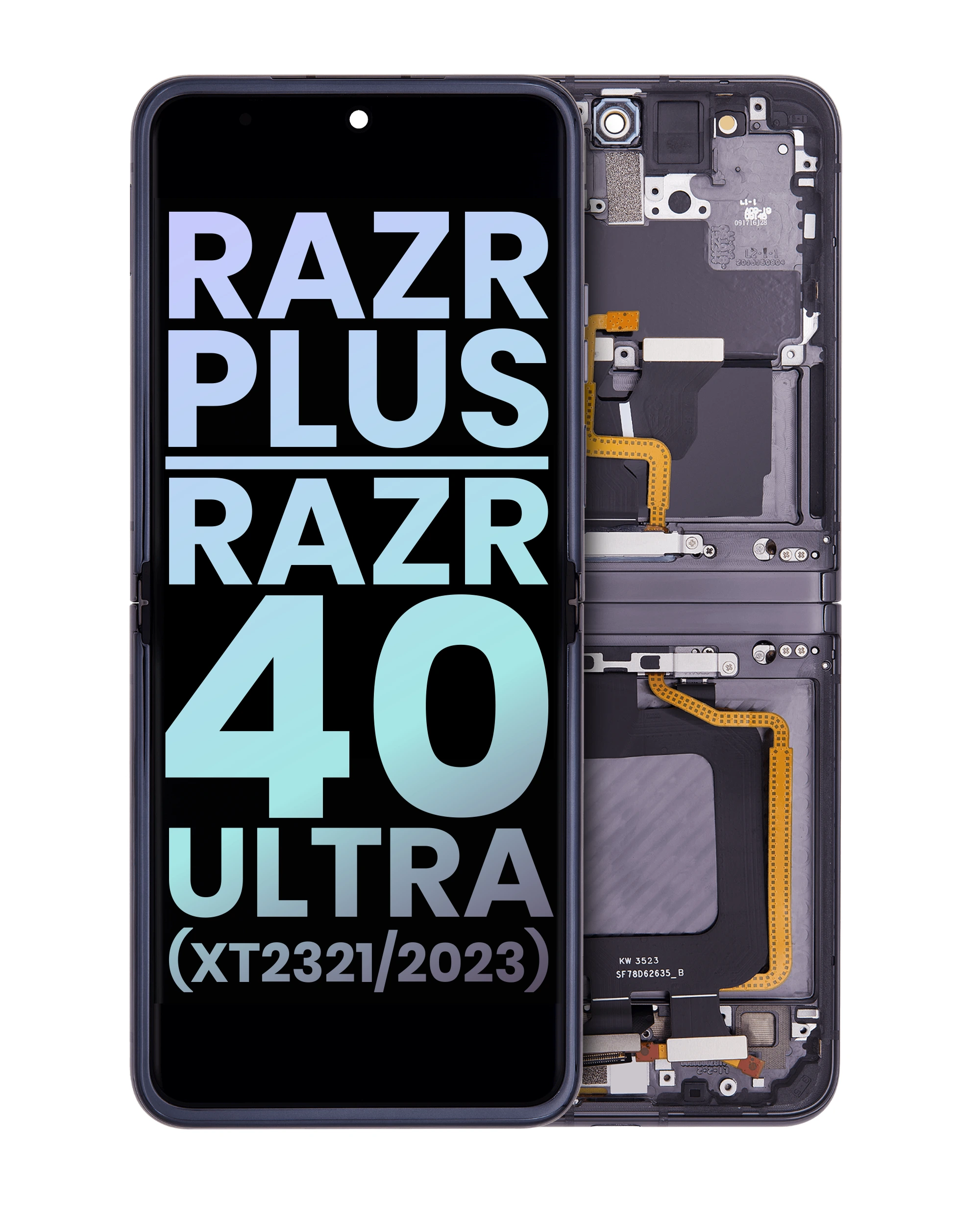 Inner Display OLED completo con Frame per Motorola Moto Razr Plus 2023 / Razr 40 Ultra (XT2321 / 2023) (Service Pack) (Infinite Nero)