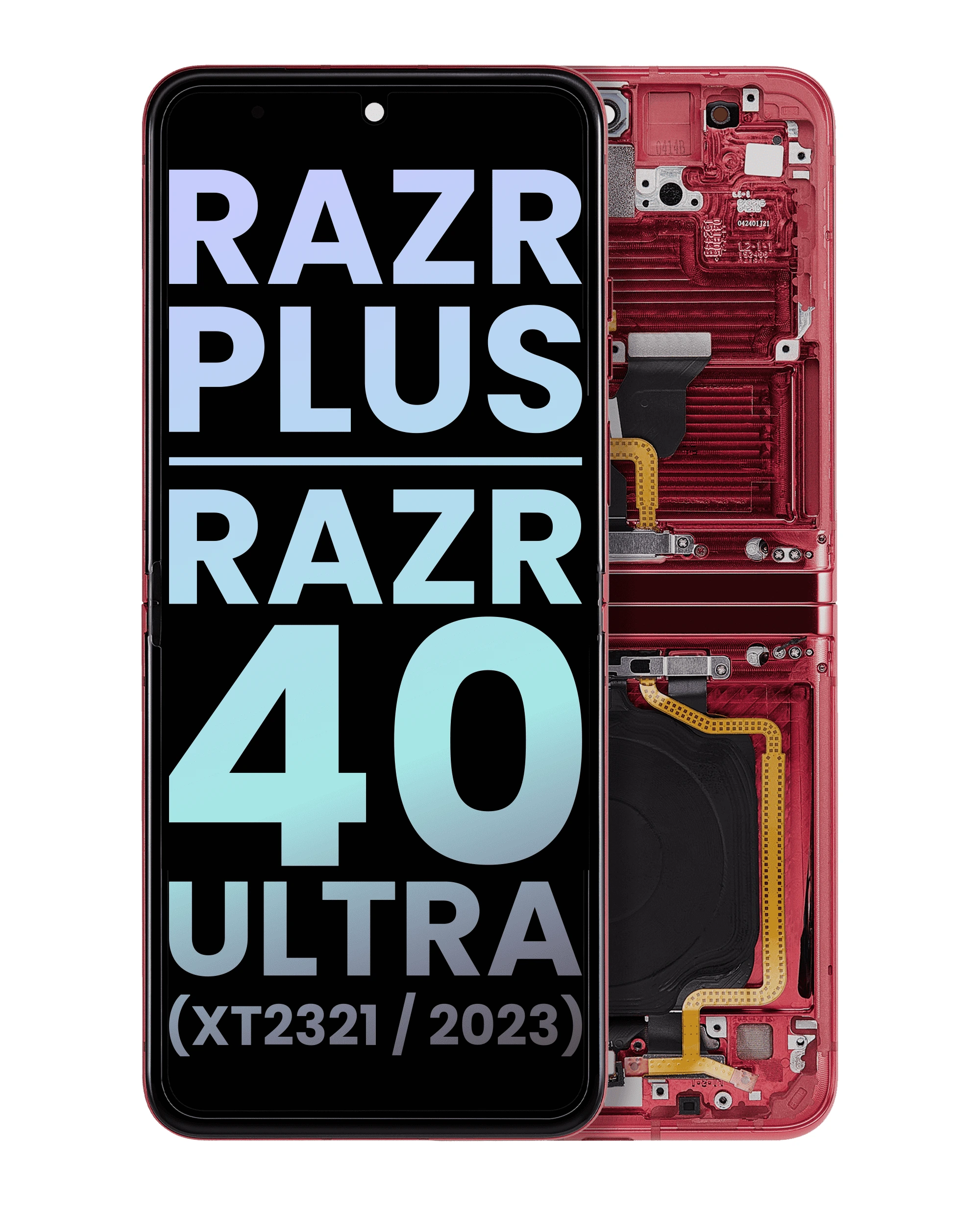 Inner Display OLED completo con Frame per Motorola Moto Razr Plus 2023 / Razr 40 Ultra (XT2321 / 2023) (Service Pack) (Viva Magenta)