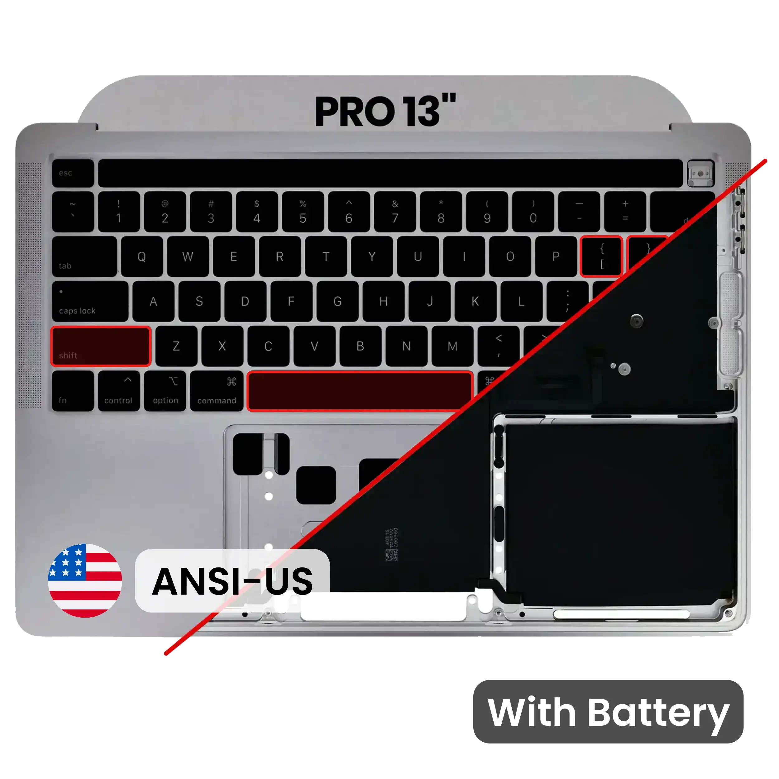 Top Case con Batteria e tastiera (ANSI US) per MacBook Pro 13" A2289 (2020) (Used Service Pack Pull: grado A) (Grigio siderale)