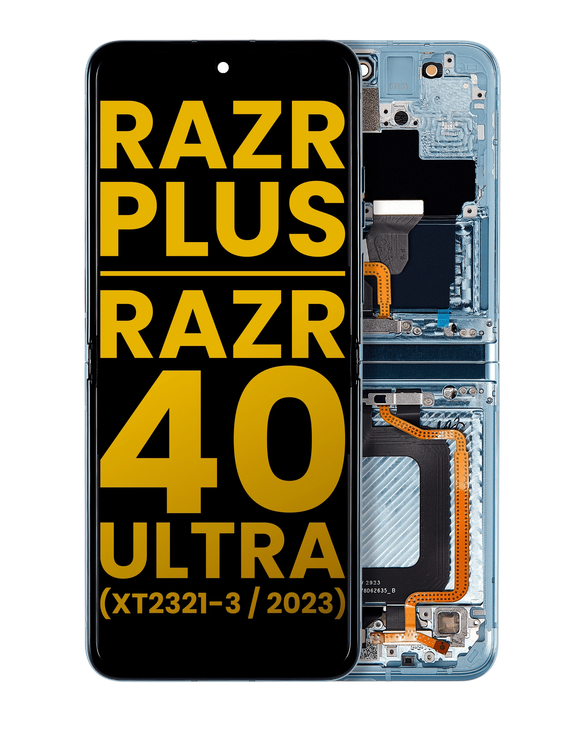 Inner Display OLED completo con Frame per Motorola Moto Razr Plus 2023 / Razr 40 Ultra (XT2321 / 2023) (Refurbished) (Glacier Blu)