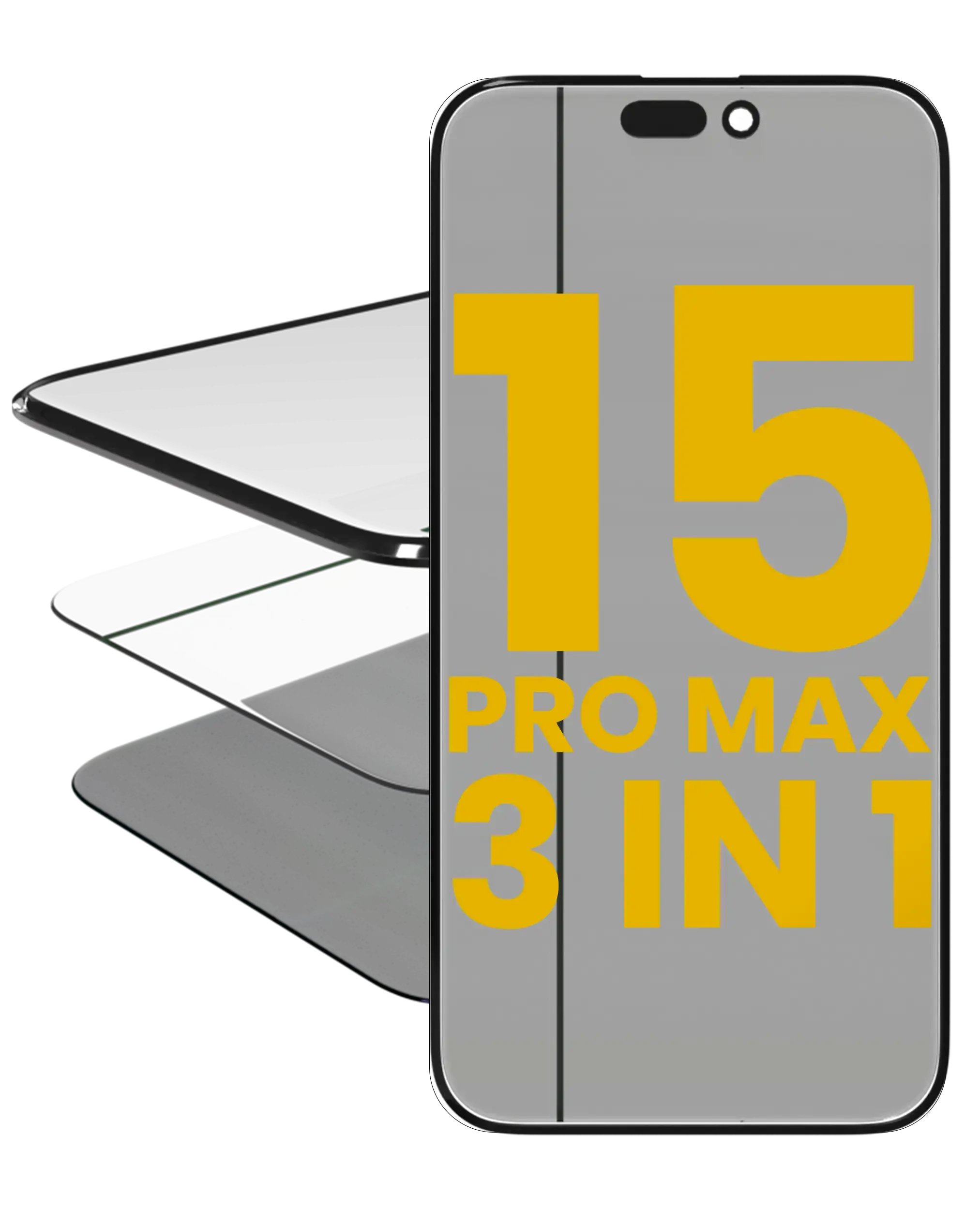 3 in 1 (Vetro con OCA preinstallato + Polarizer Film ) per iPhone 15 Pro Max (OCA Master) (2 pezzi)