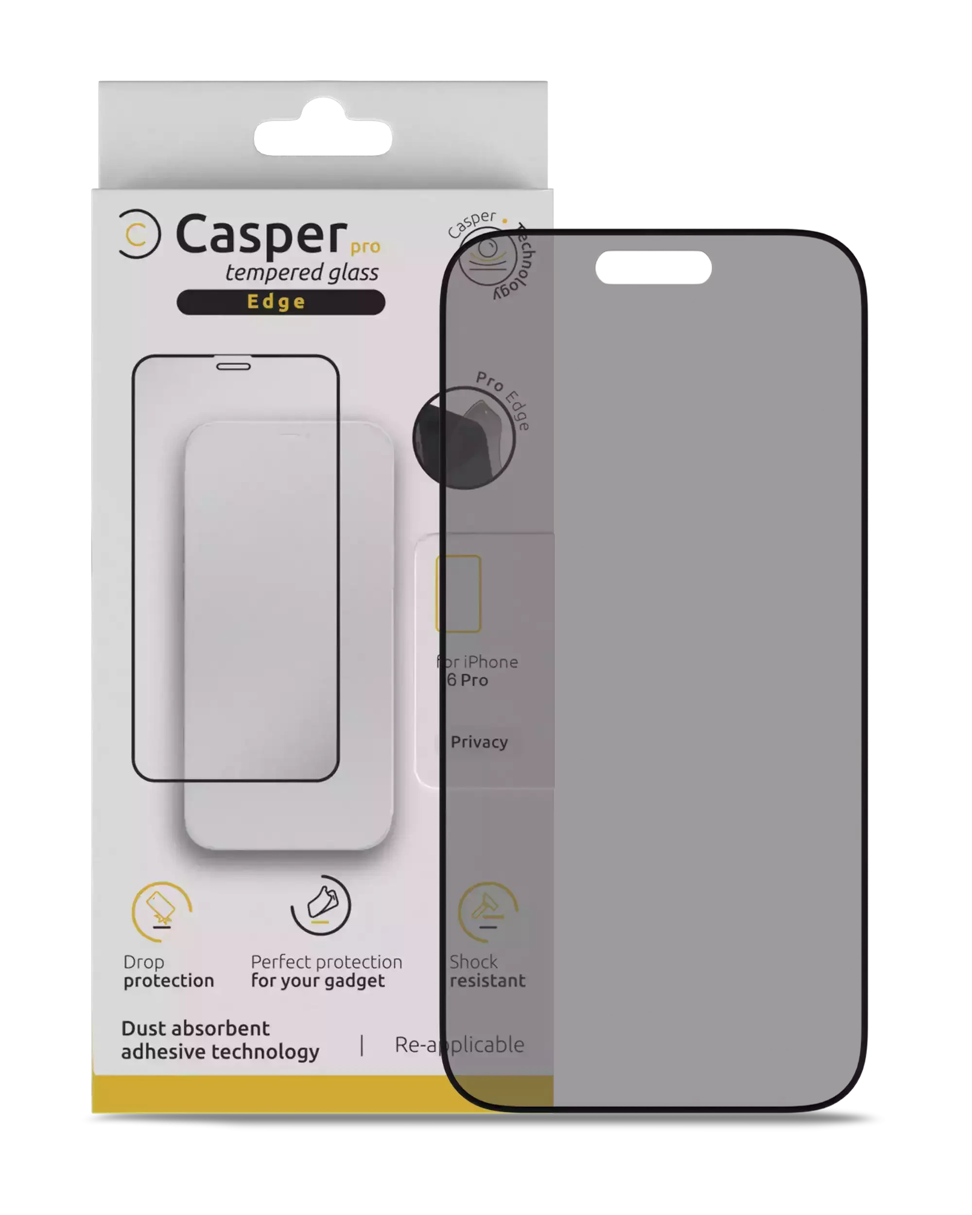 Casper Pro Edge Vetro temperato per iPhone 16 Pro / 17 / 17 Pro (confezione retail) (Privacy)