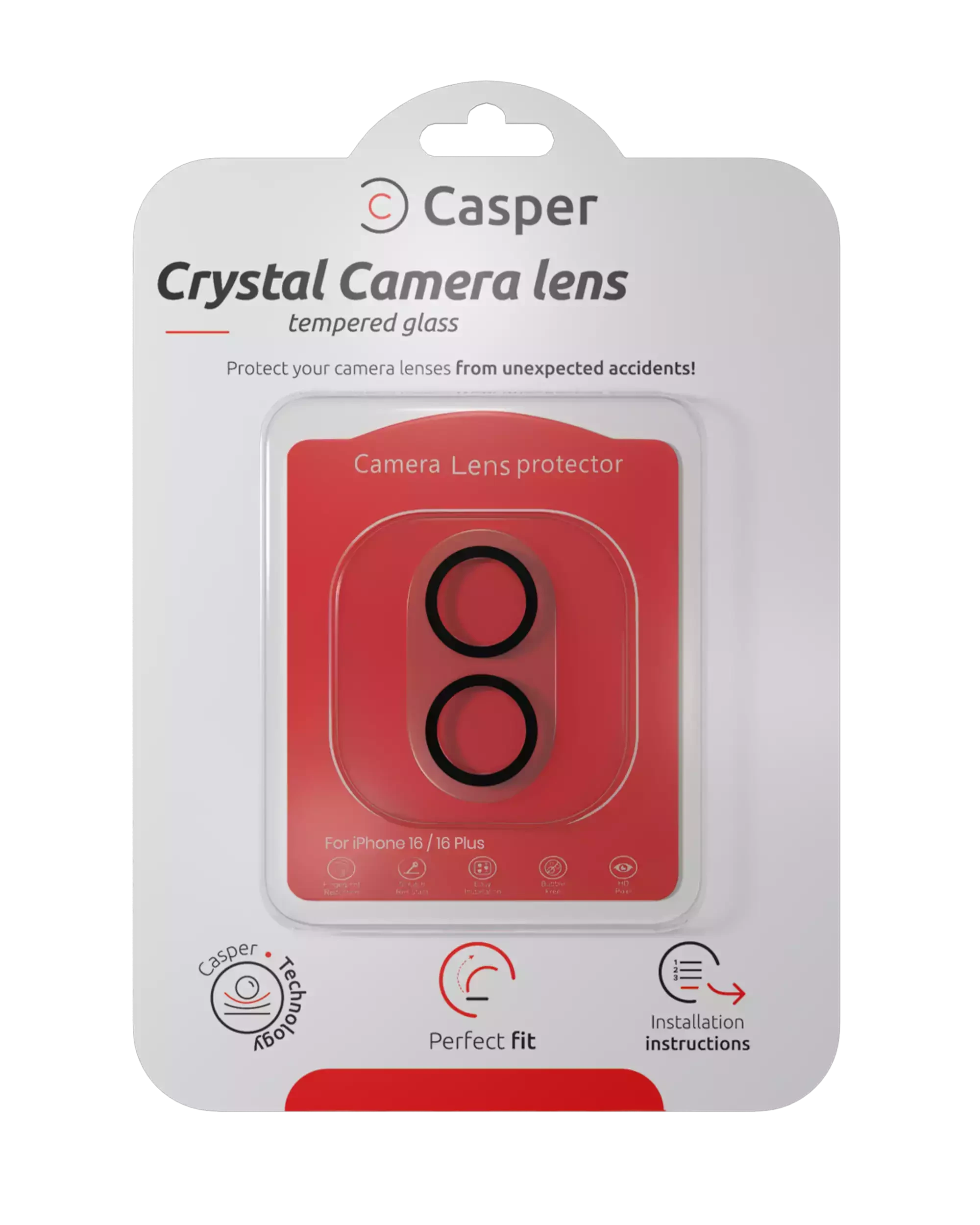 Casper Vetro fotocamera Protector per iPhone 17 / 16 / 16 Plus (Crystal Full Cover)