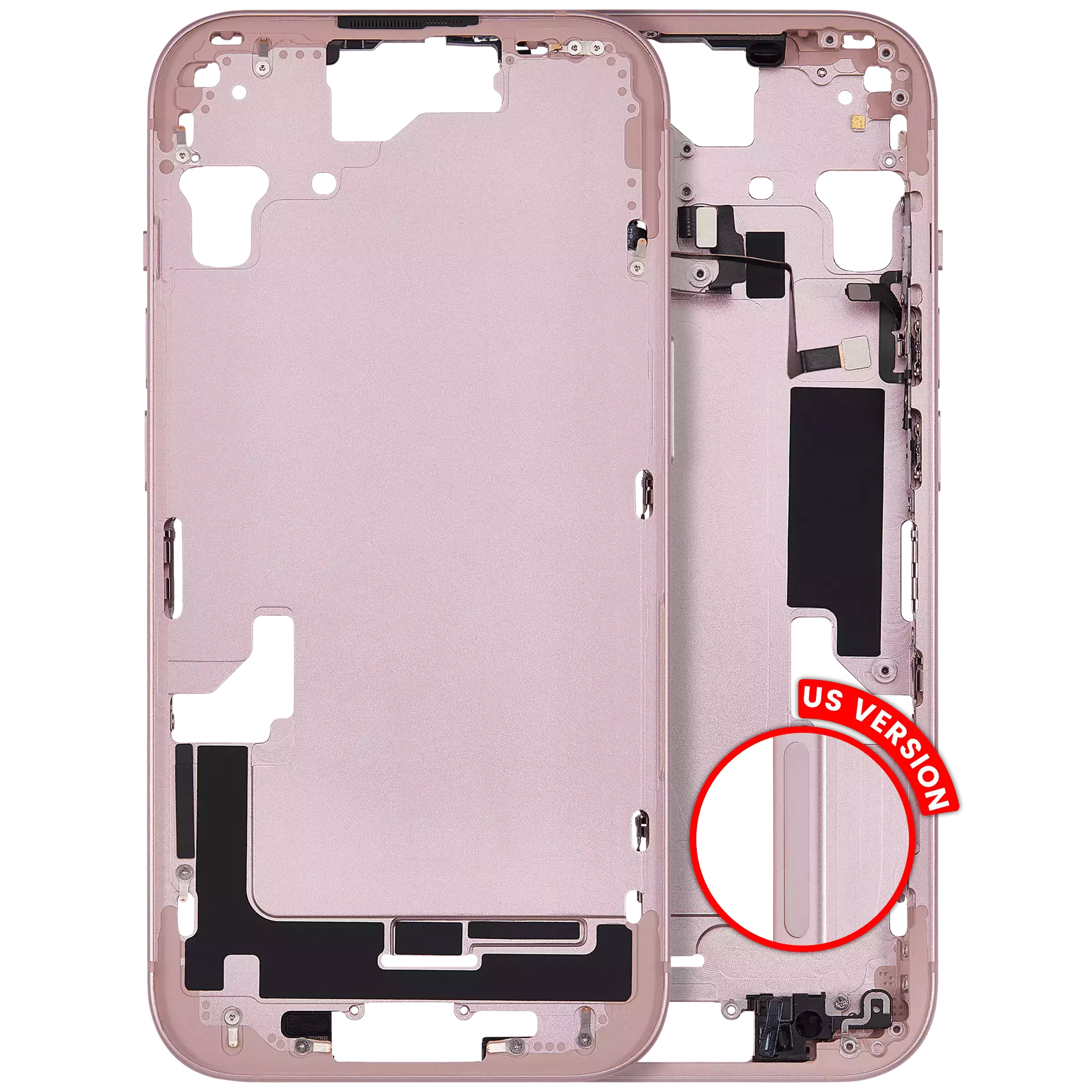 Frame centrale W/ Minuteria per iPhone 15 (US Version) (Aftermarket Plus) (Rosa)