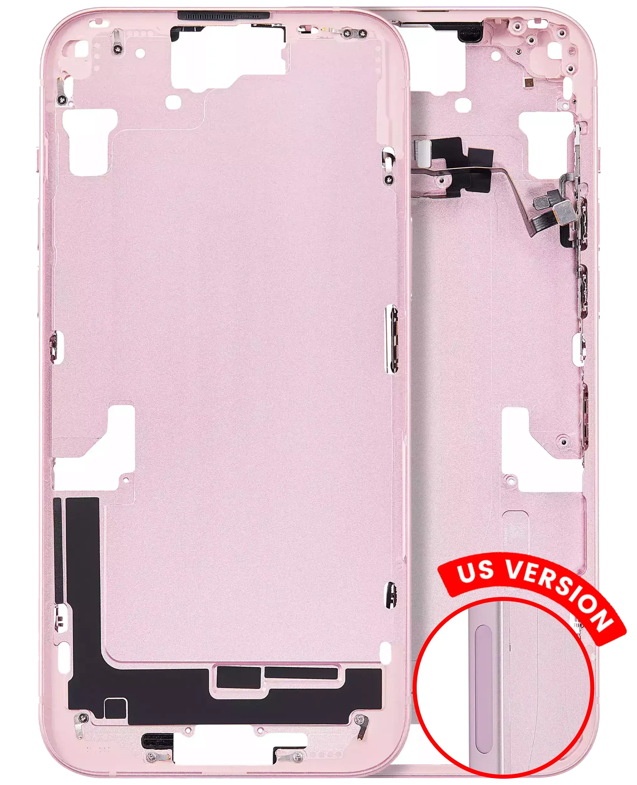 Frame centrale W/ Minuteria per iPhone 15 Plus (US Version) (Aftermarket Plus) (Rosa)