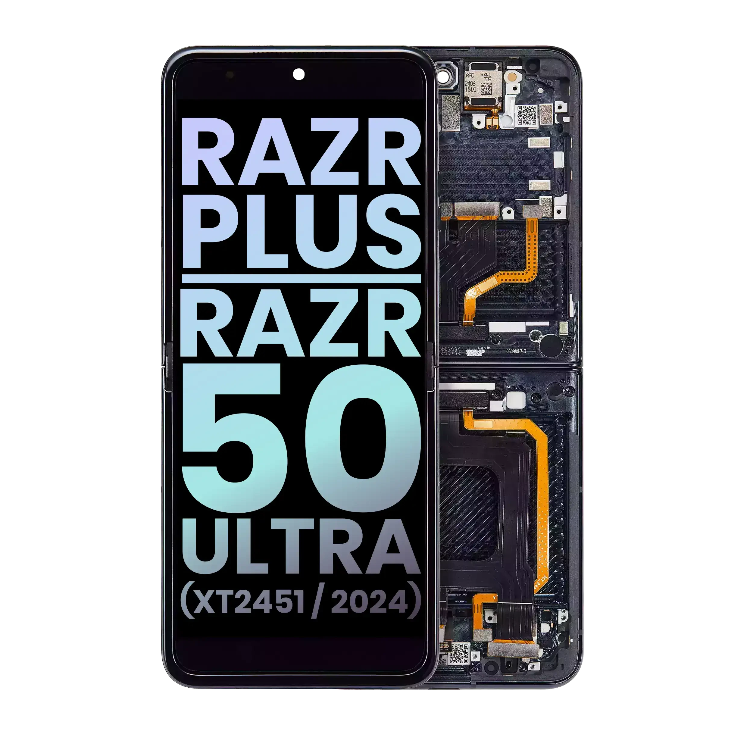 Inner Display OLED completo con Frame per Motorola Razr Plus 2024 / Razr 50 Ultra (XT2451 / 2024) / Razr Plus 2025 (XT2557) (Service Pack) (Mezzanotte Blu)