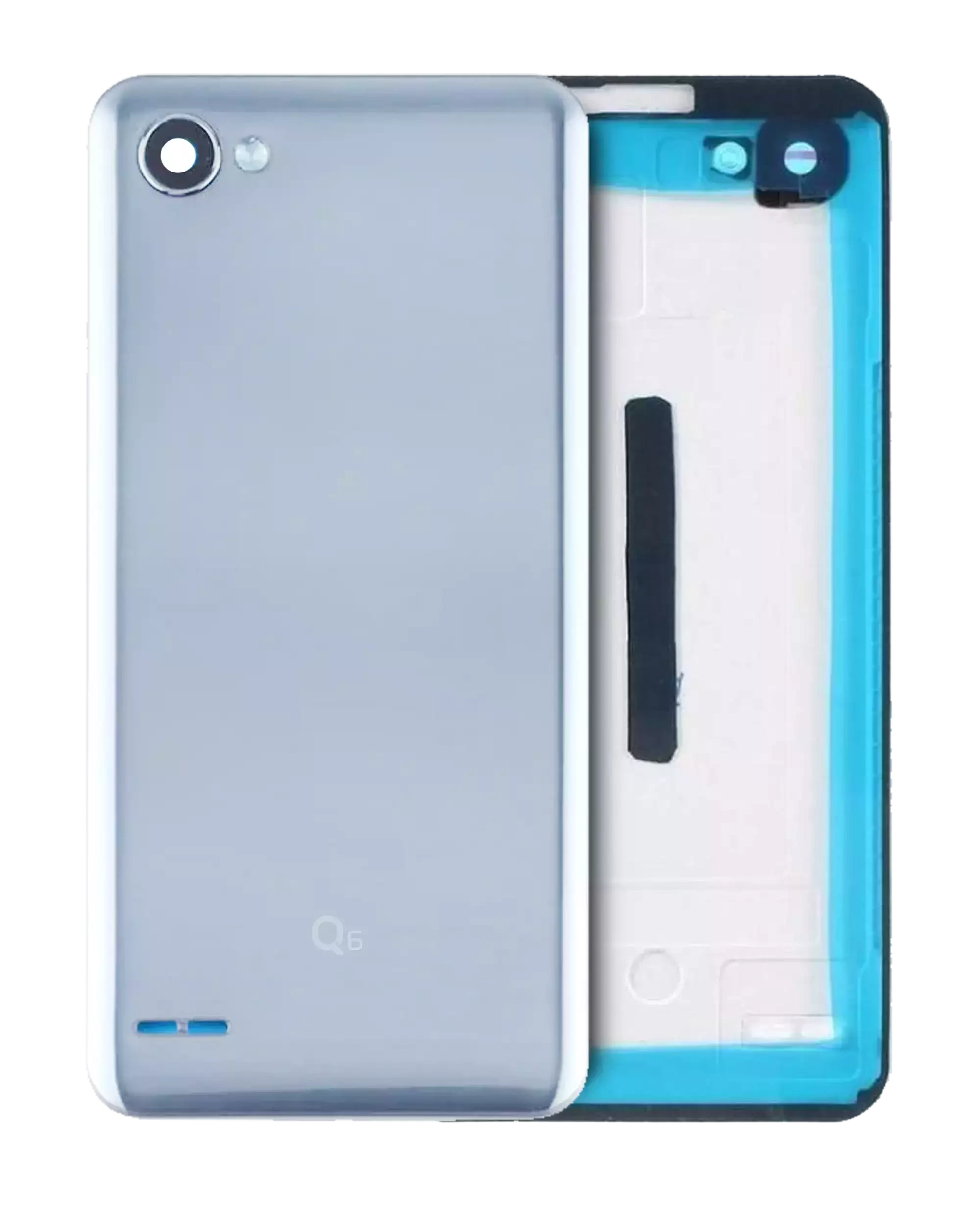 vetro cover posteriore per LG Q6 con Finger Print (Service Pack) (Ice Platinum Argento)