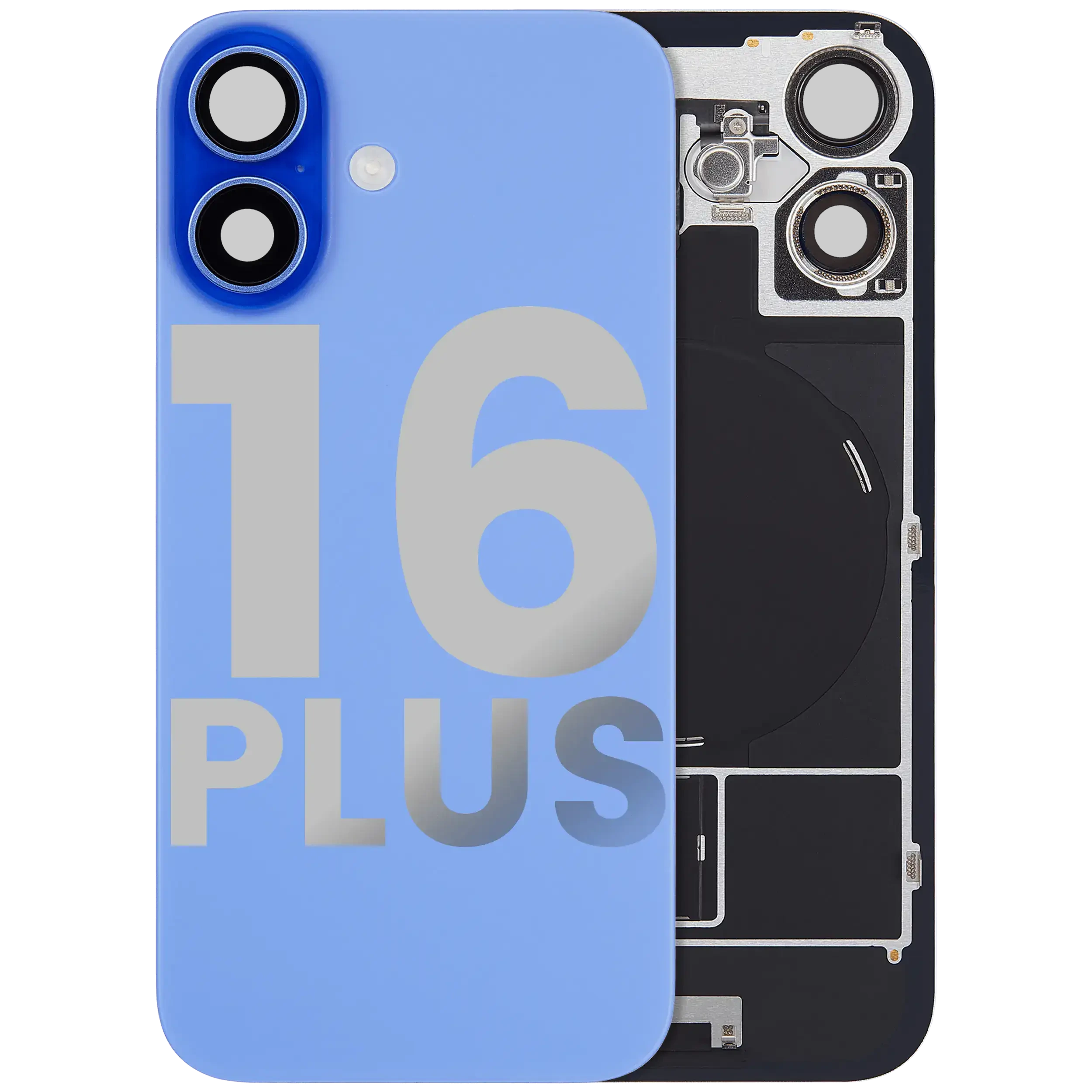 Vetro posteriore con magnete MagSafe, NFC e flat flash per iPhone 16 Plus (Used Service Pack Pull: grado A) (Blu oltremare)