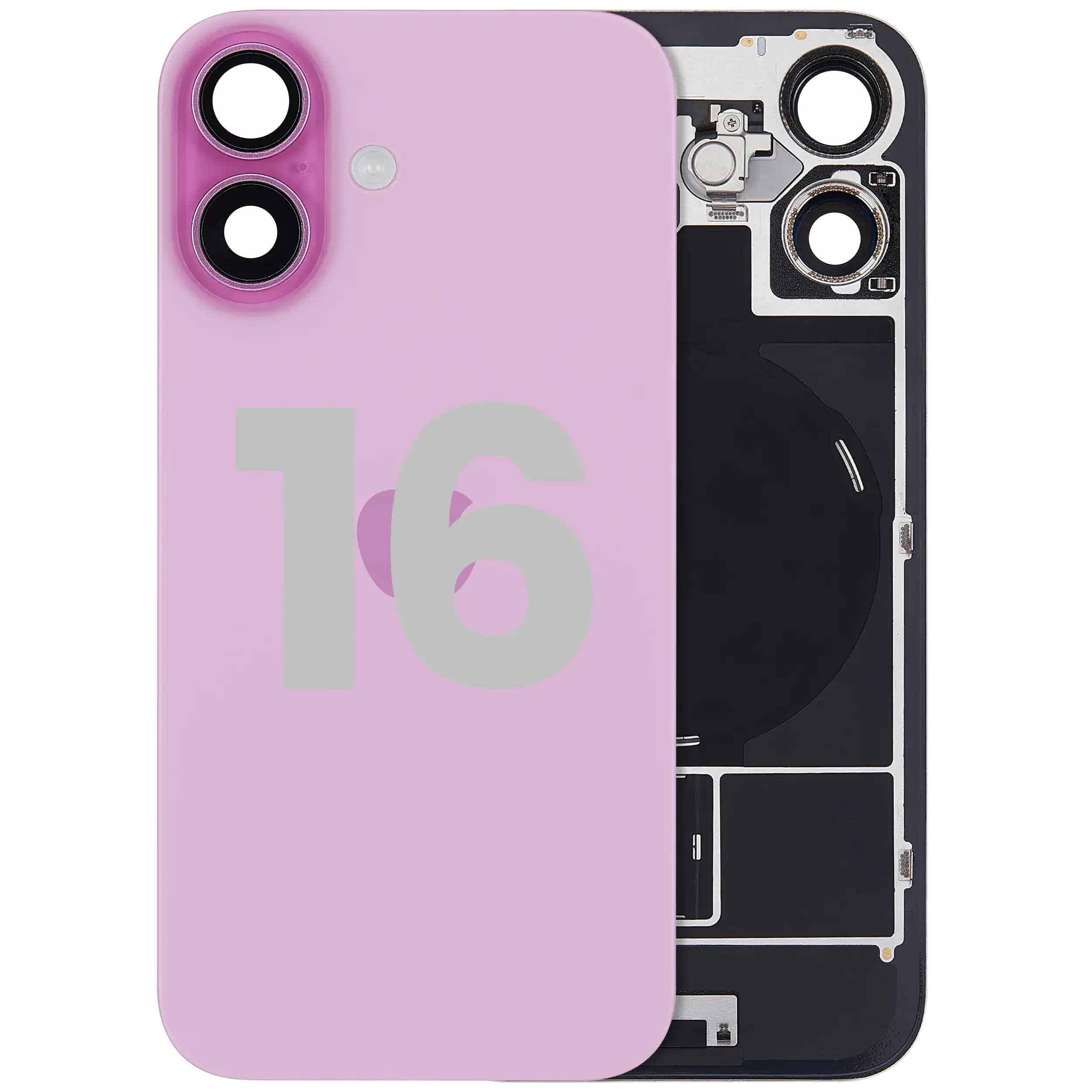 Vetro posteriore con magnete MagSafe, NFC e flat flash per iPhone 16 (Used Service Pack Pull: grado A) (Rosa)