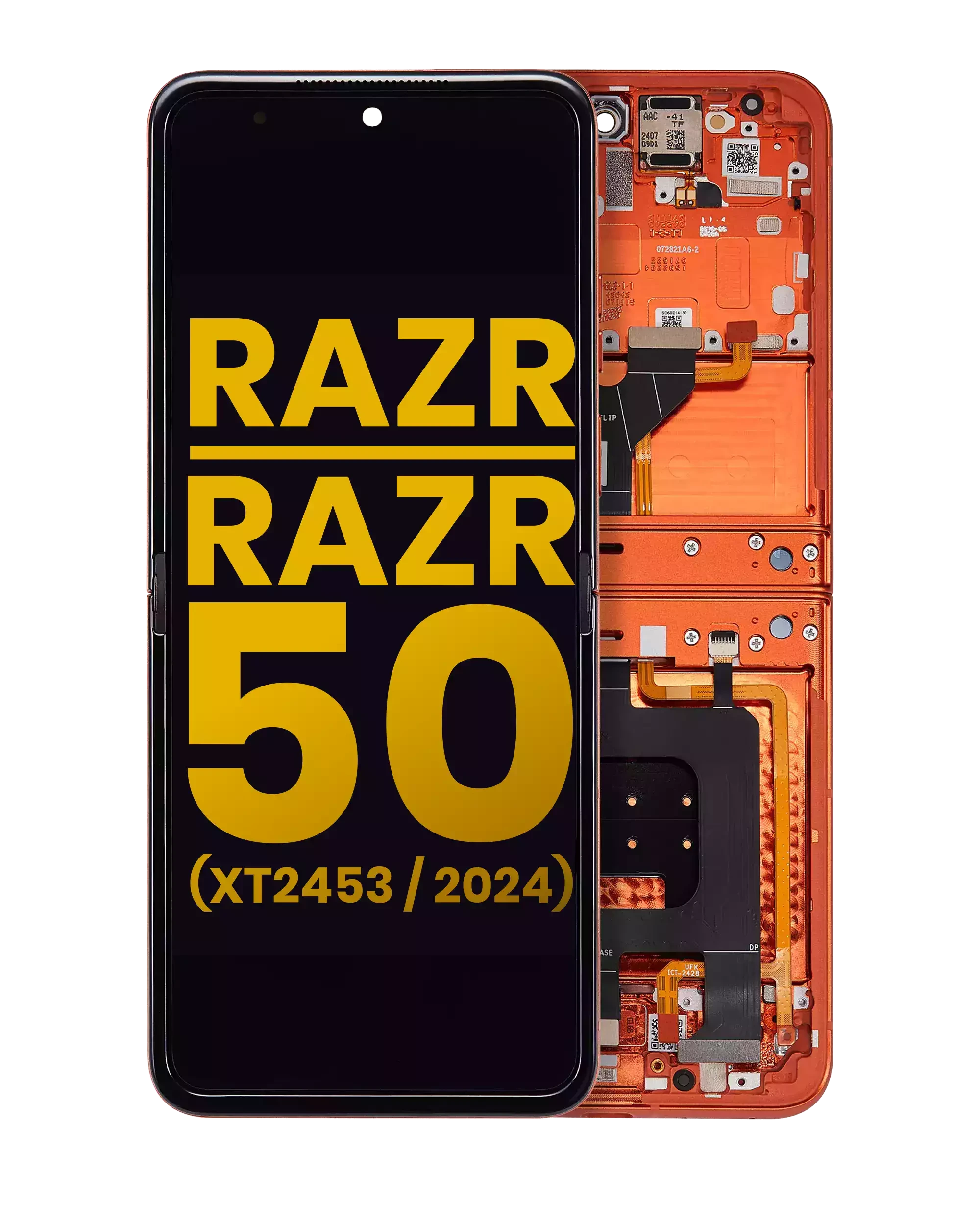 Main Display OLED completo con Frame per Motorola Razr 2024 / Razr 50 (XT2453 / 2024) (Refurbished) (Spritz Arancione)
