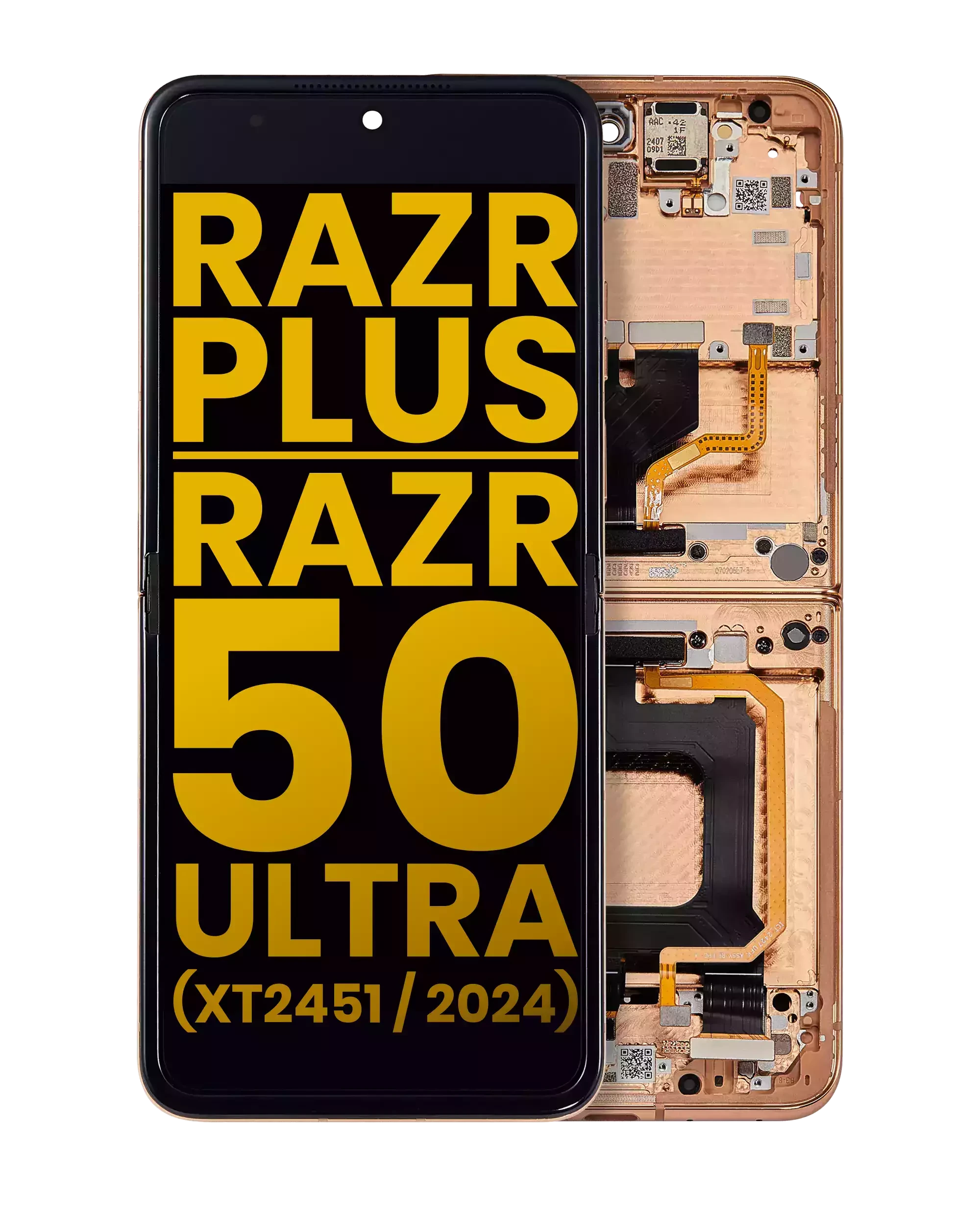 Inner Display OLED completo con Frame per Motorola Razr Plus 2024 / Razr 50 Ultra (XT2451 / 2024) / Razr Plus 2025 (XT2557) (Refurbished) (Peach Fuzz)
