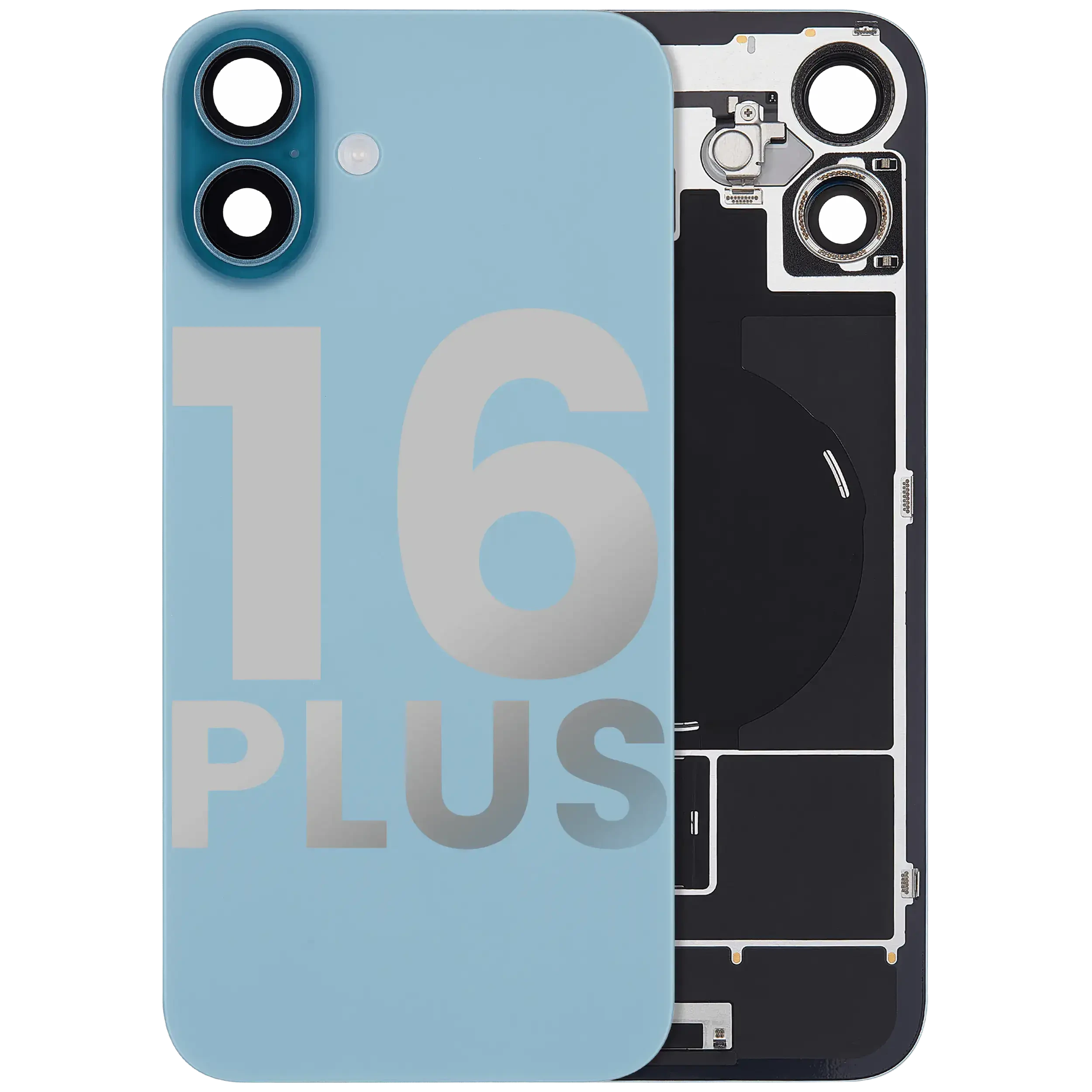 Vetro posteriore con magnete MagSafe, NFC e flat flash per iPhone 16 Plus (Used Service Pack Pull: grado A) (Verde petrolio)