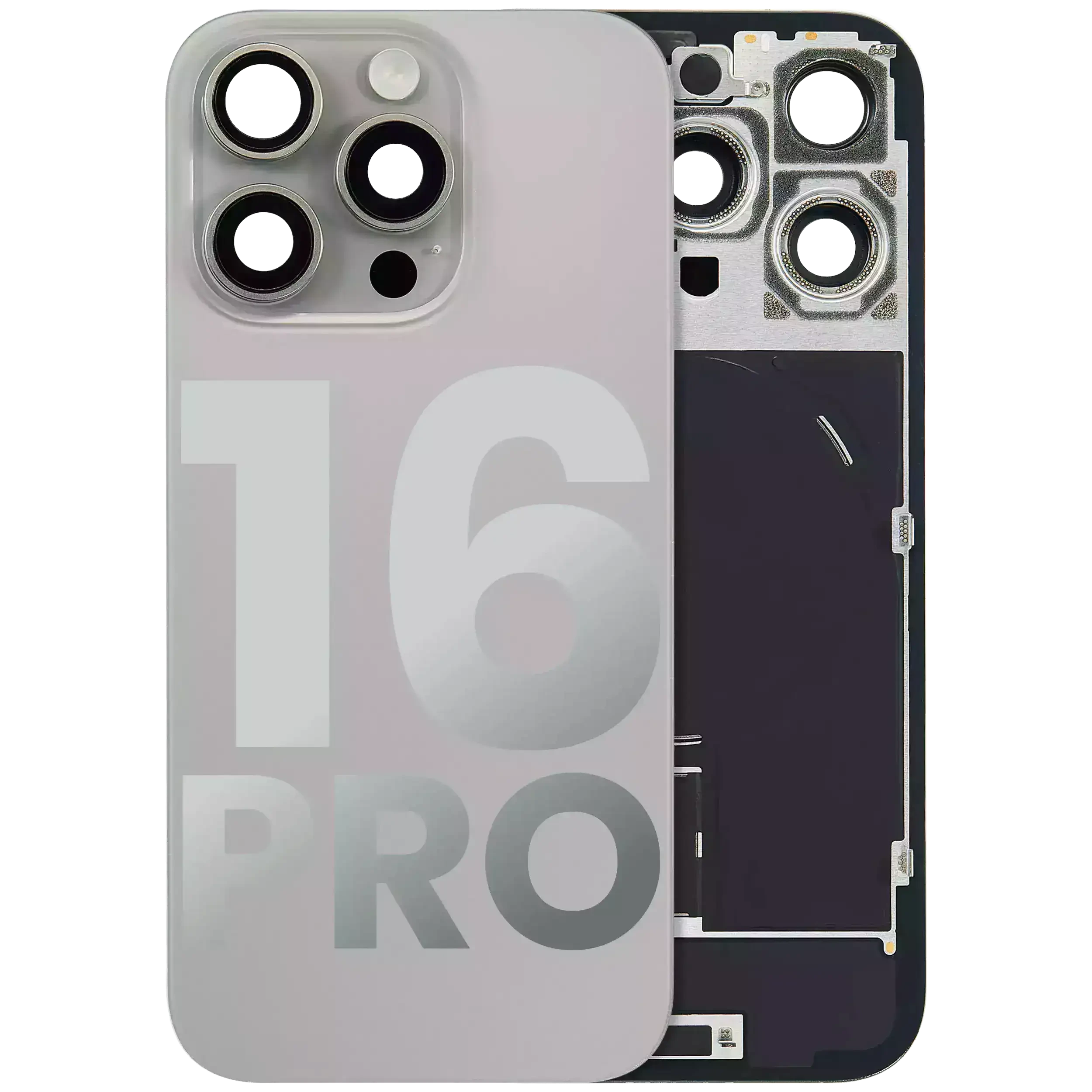 Vetro posteriore con magnete MagSafe, NFC e flat flash per iPhone 16 Pro (Used Service Pack Pull: grado A) (Titanio naturale)
