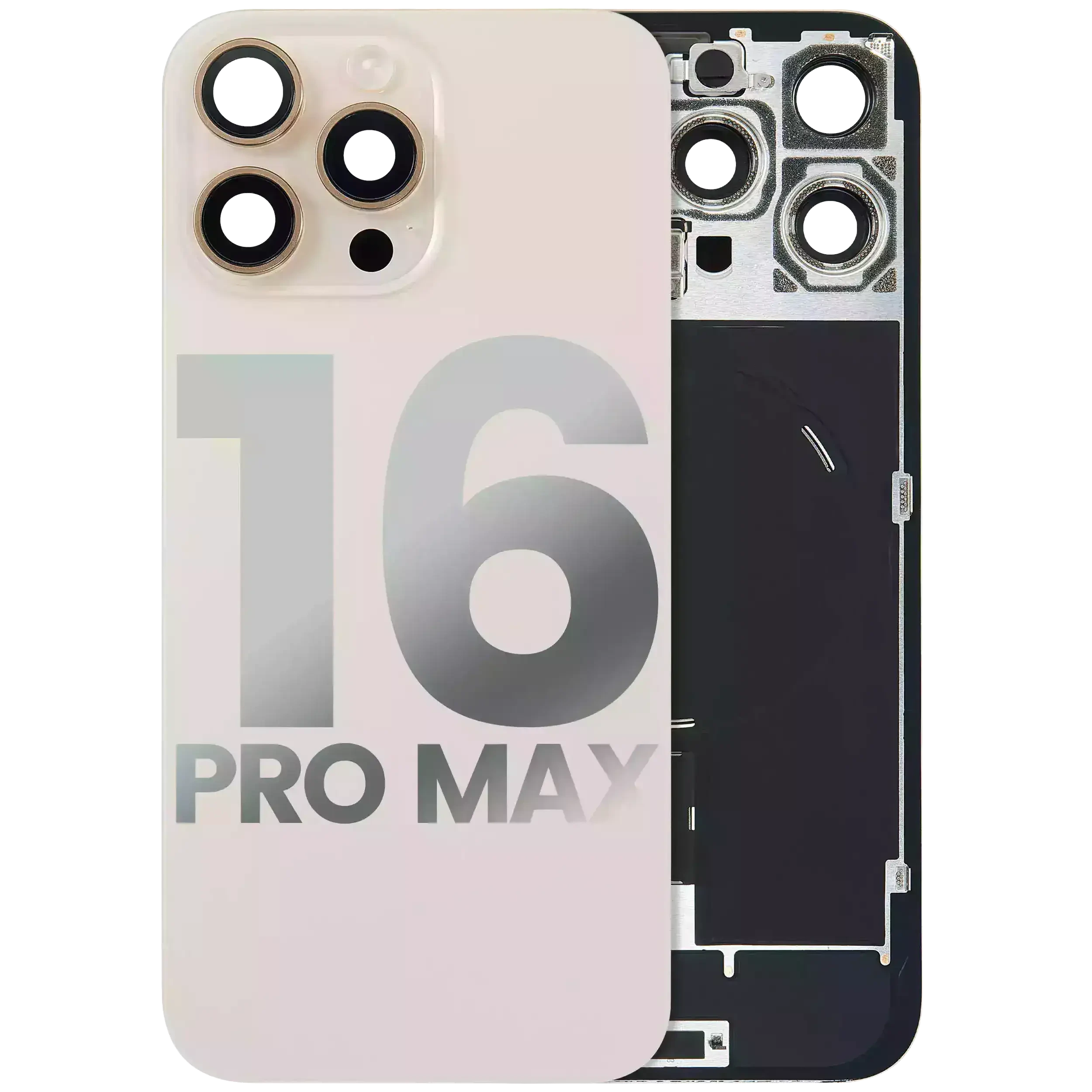 Vetro posteriore con magnete MagSafe, NFC e flat flash per iPhone 16 Pro Max (Used Service Pack Pull: grado A) (Titanio sabbia)