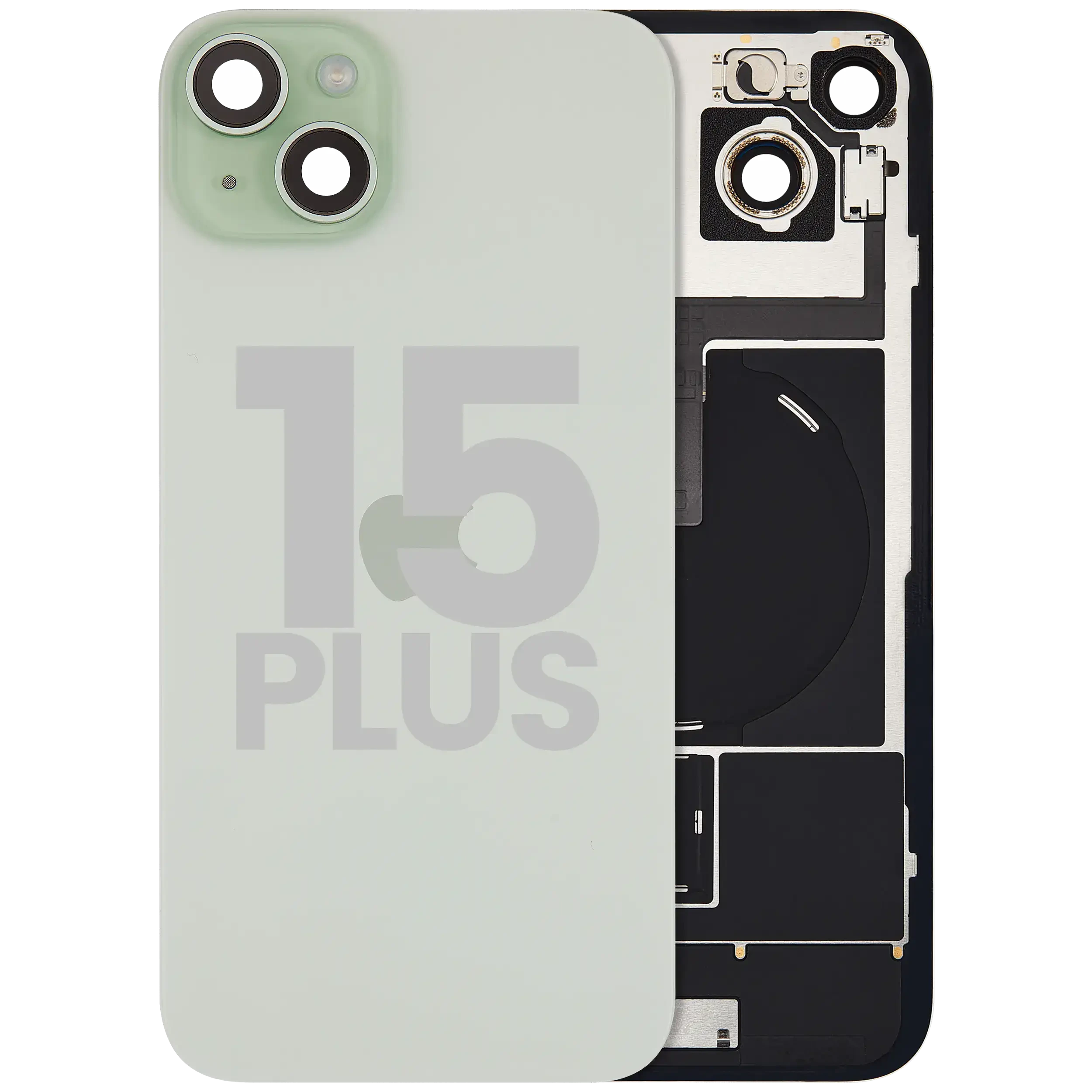 Vetro posteriore con magnete MagSafe, NFC e flat flash per iPhone 15 Plus (Used Service Pack Pull: Grade B) (Verde)